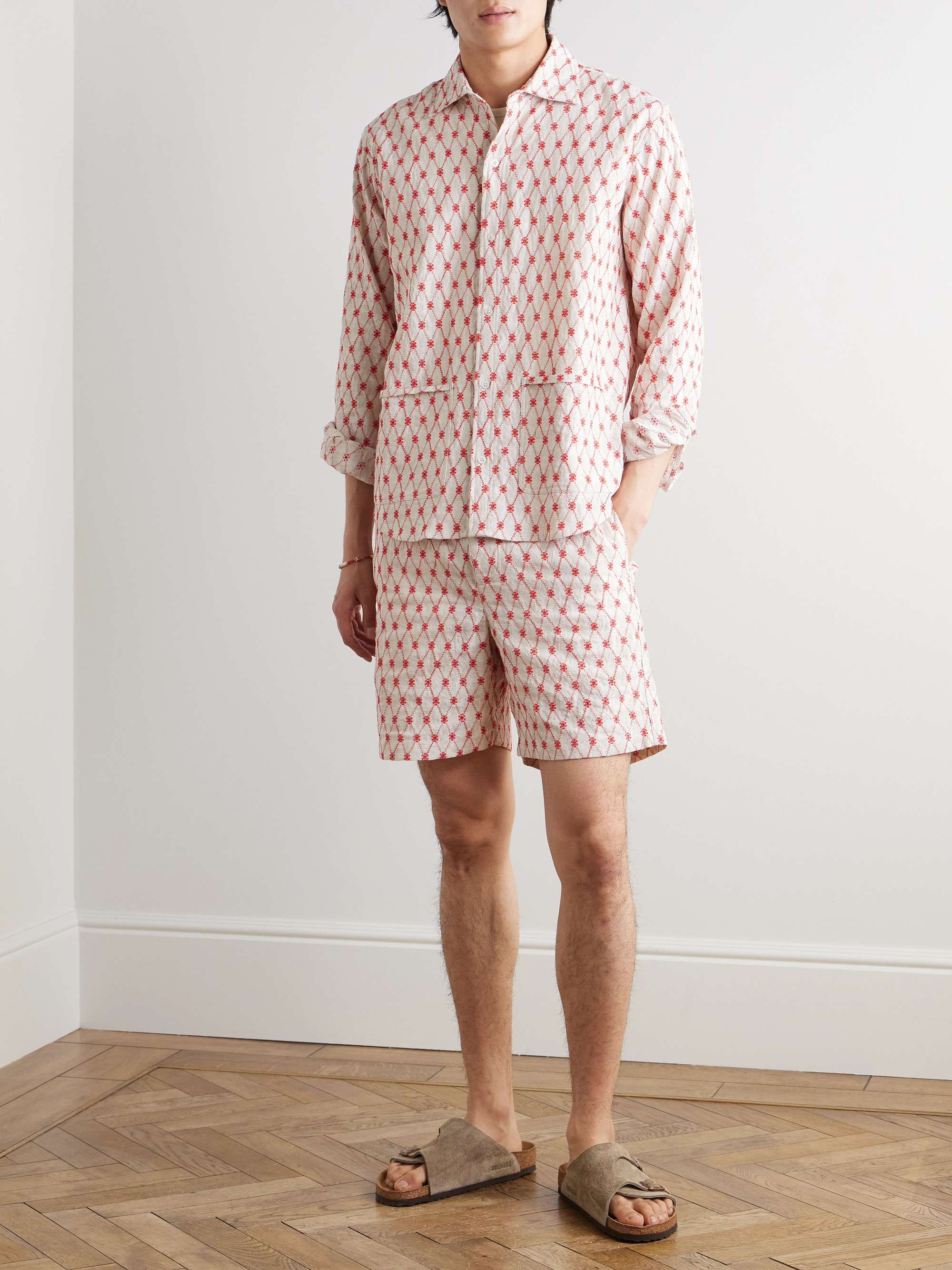 Alex Straight-Leg Embroidered Cotton and Linen-Blend Jacquard Drawstring Shorts view