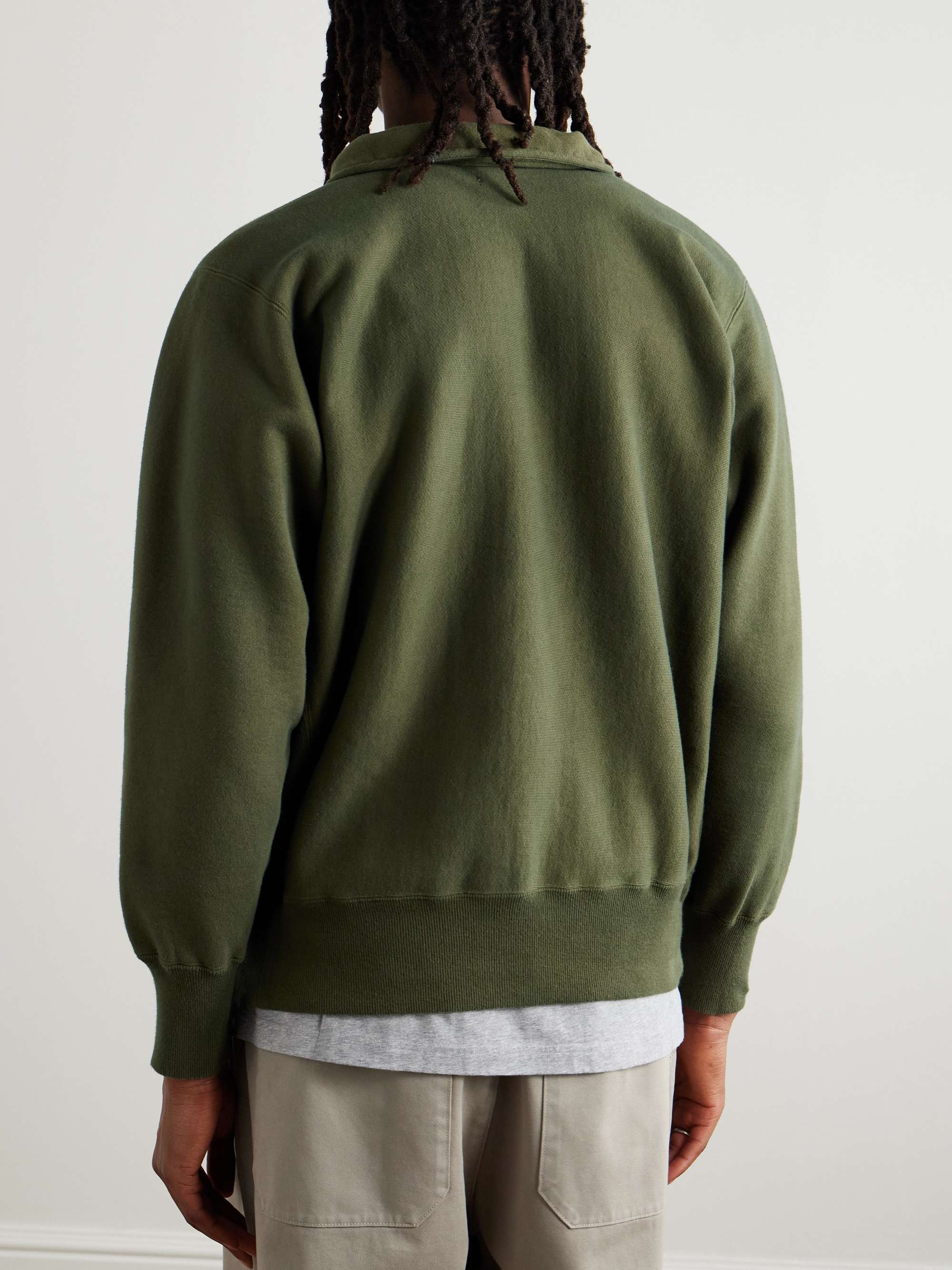 Distressed Cotton-Jersey Half-Zip Sweatshirt view