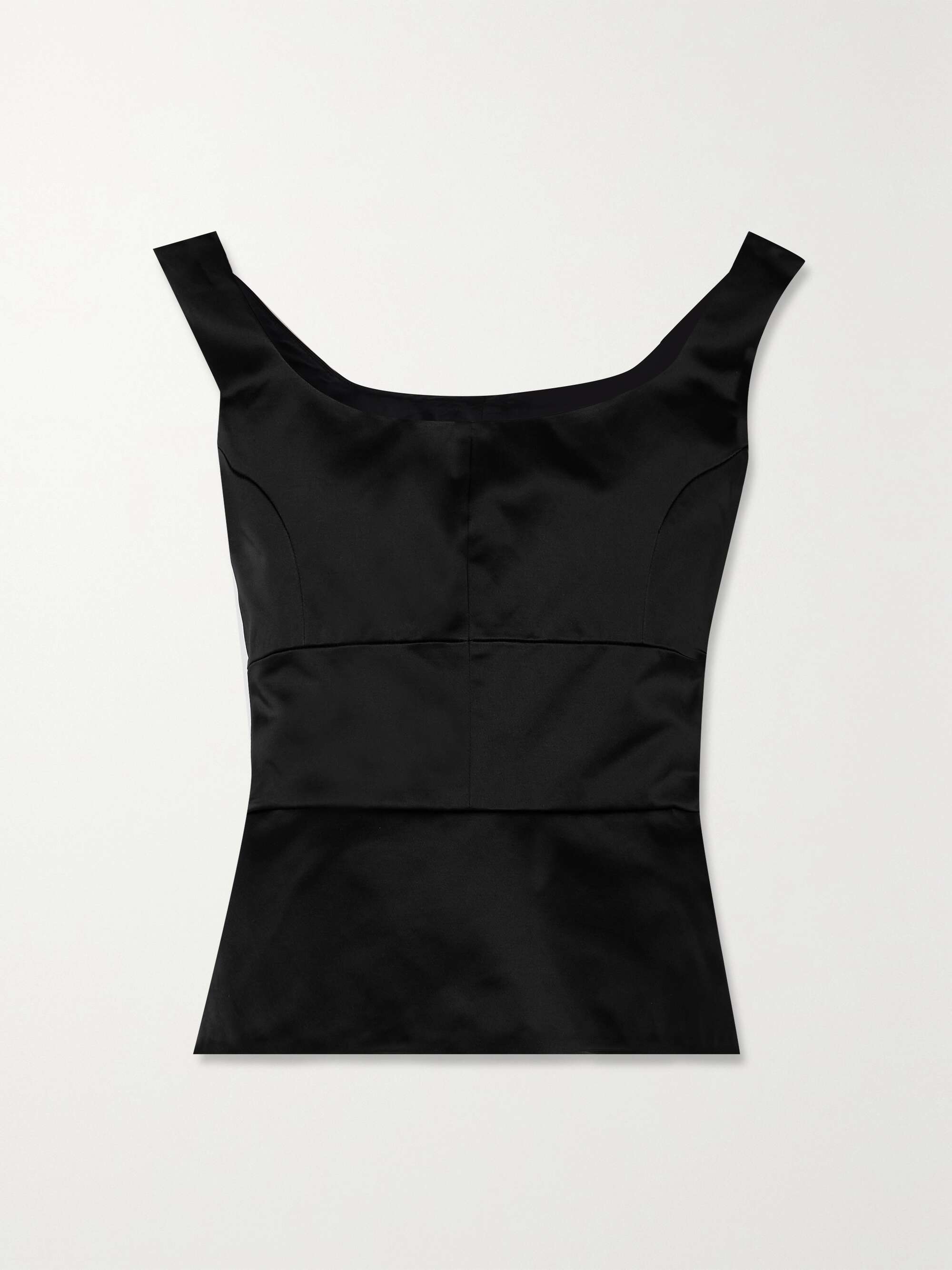 + NET SUSTAIN off-the-shoulder duchesse cotton-blend satin peplum top hero visual