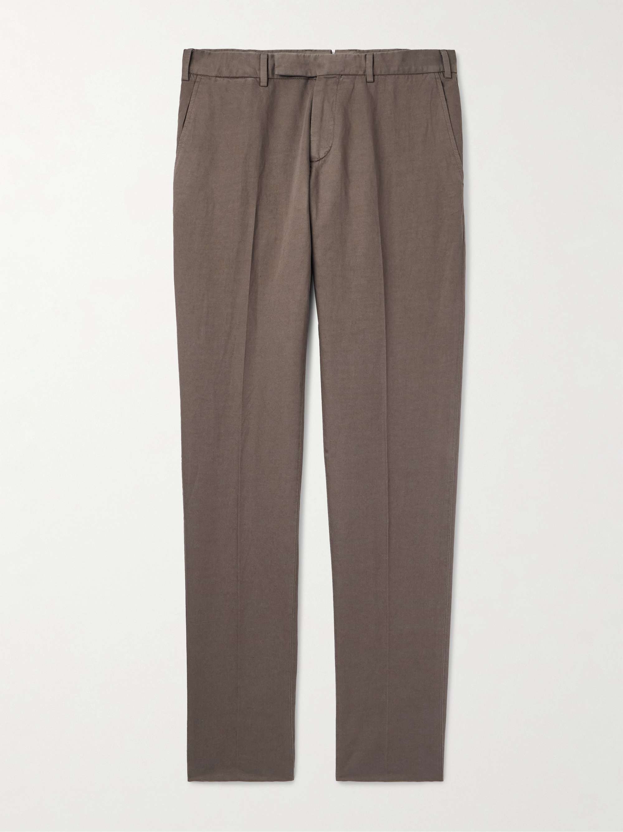 Slim-Fit Tapered Cotton and Linen-Blend Twill Trousers hero visual