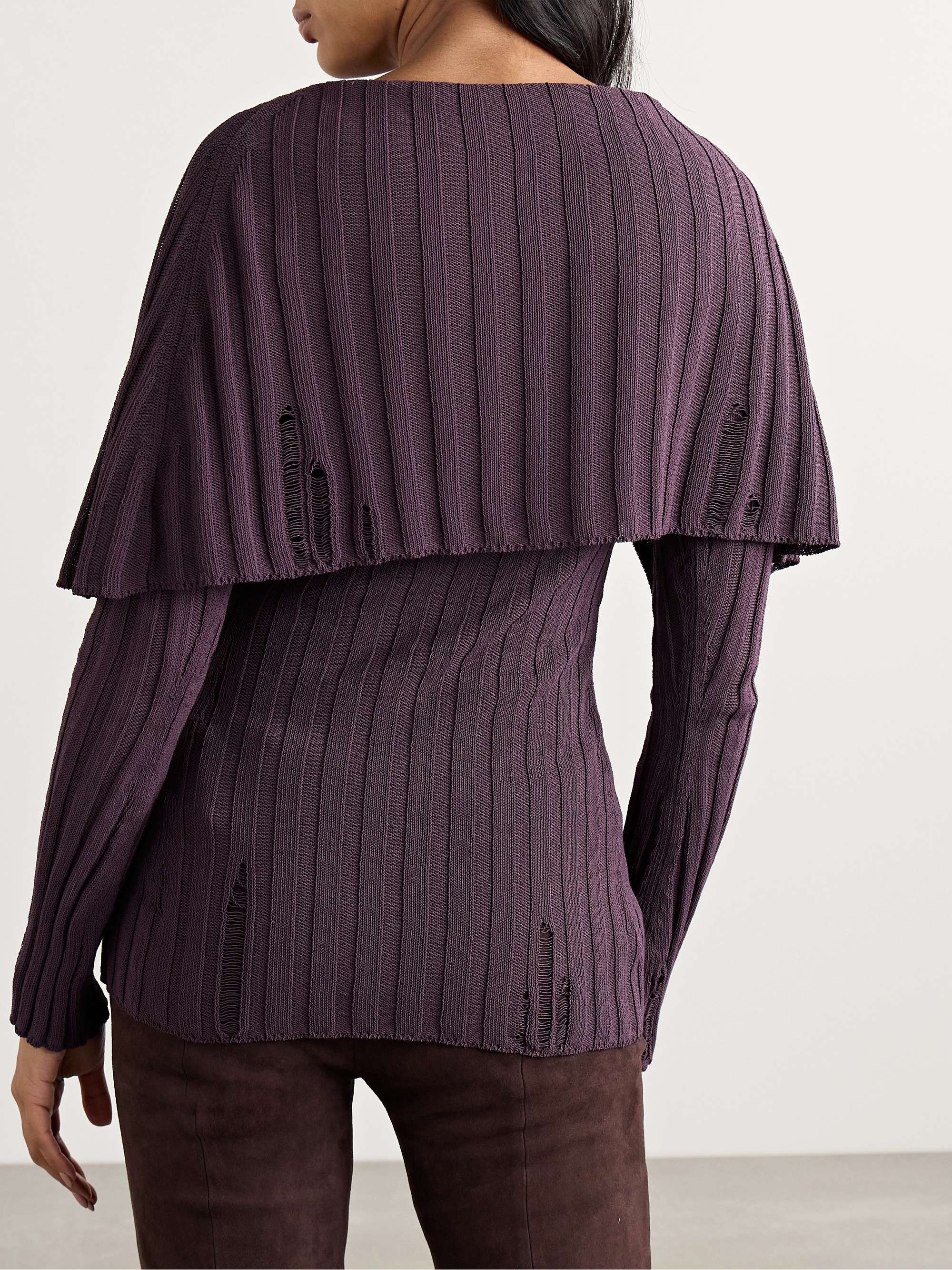 Distressed ribbed organic cotton-blend cardigan view