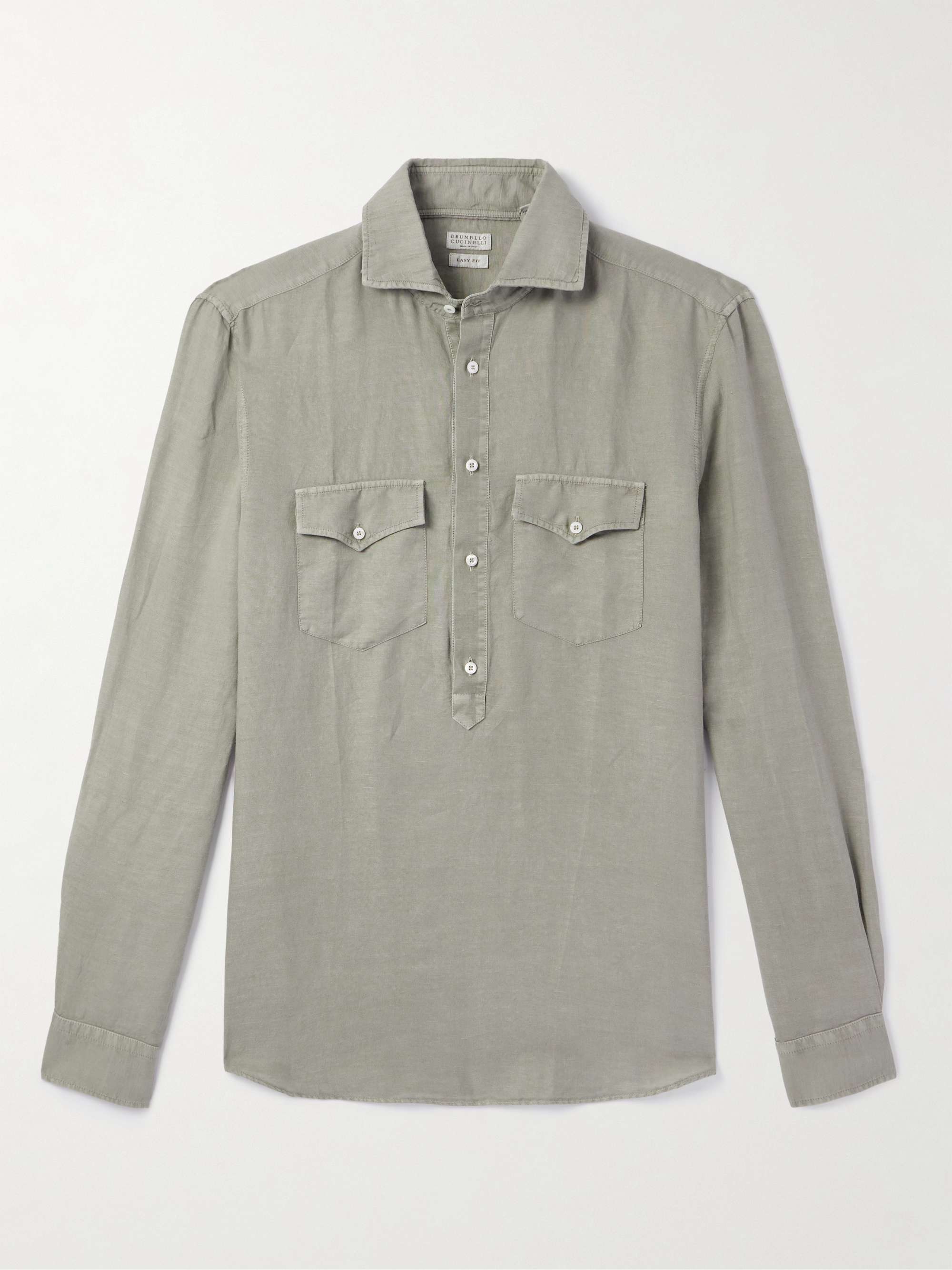 Cutaway-Collar Linen and Cotton-Blend Half-Placket Shirt hero visual