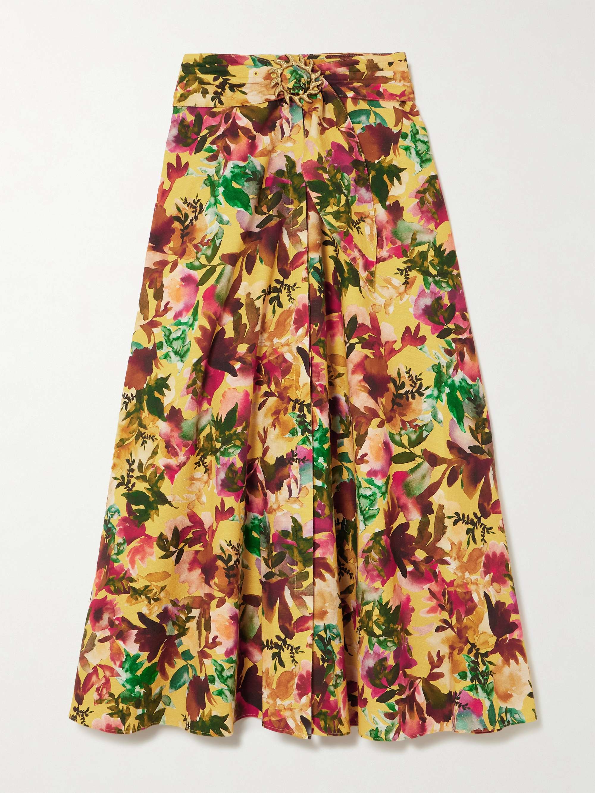 Neesha belted floral-print cotton midi skirt hero visual