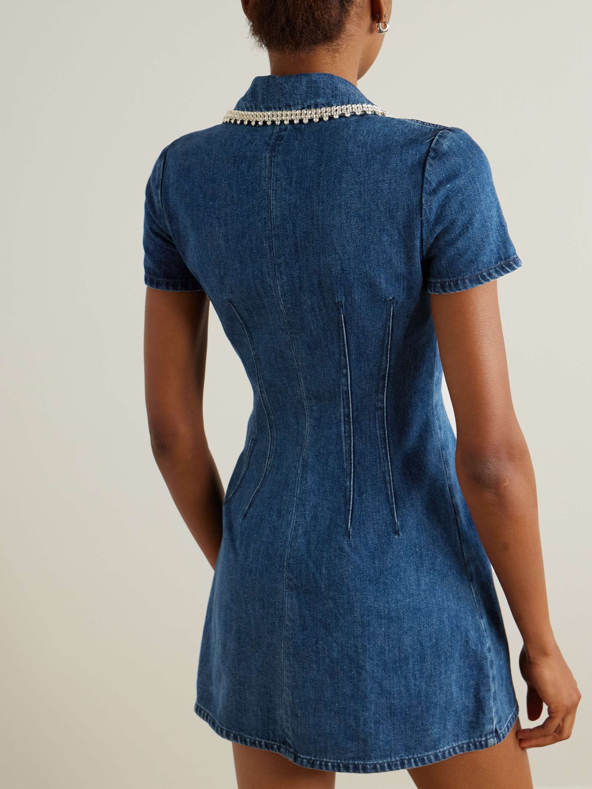 Crystal-embellished denim mini dress view