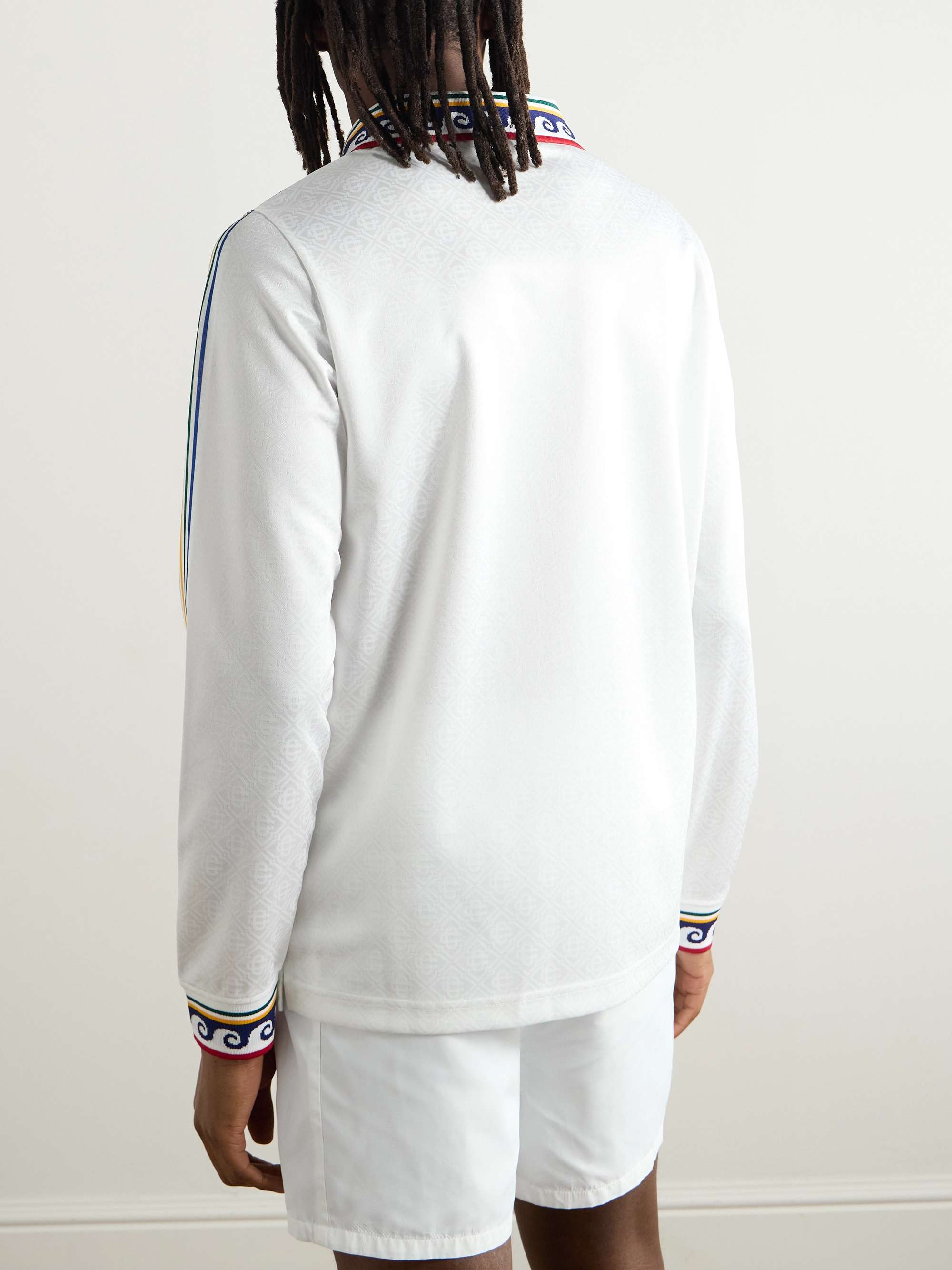Jacquard-Trimmed Logo-Appliquéd Printed Jersey Polo Shirt view