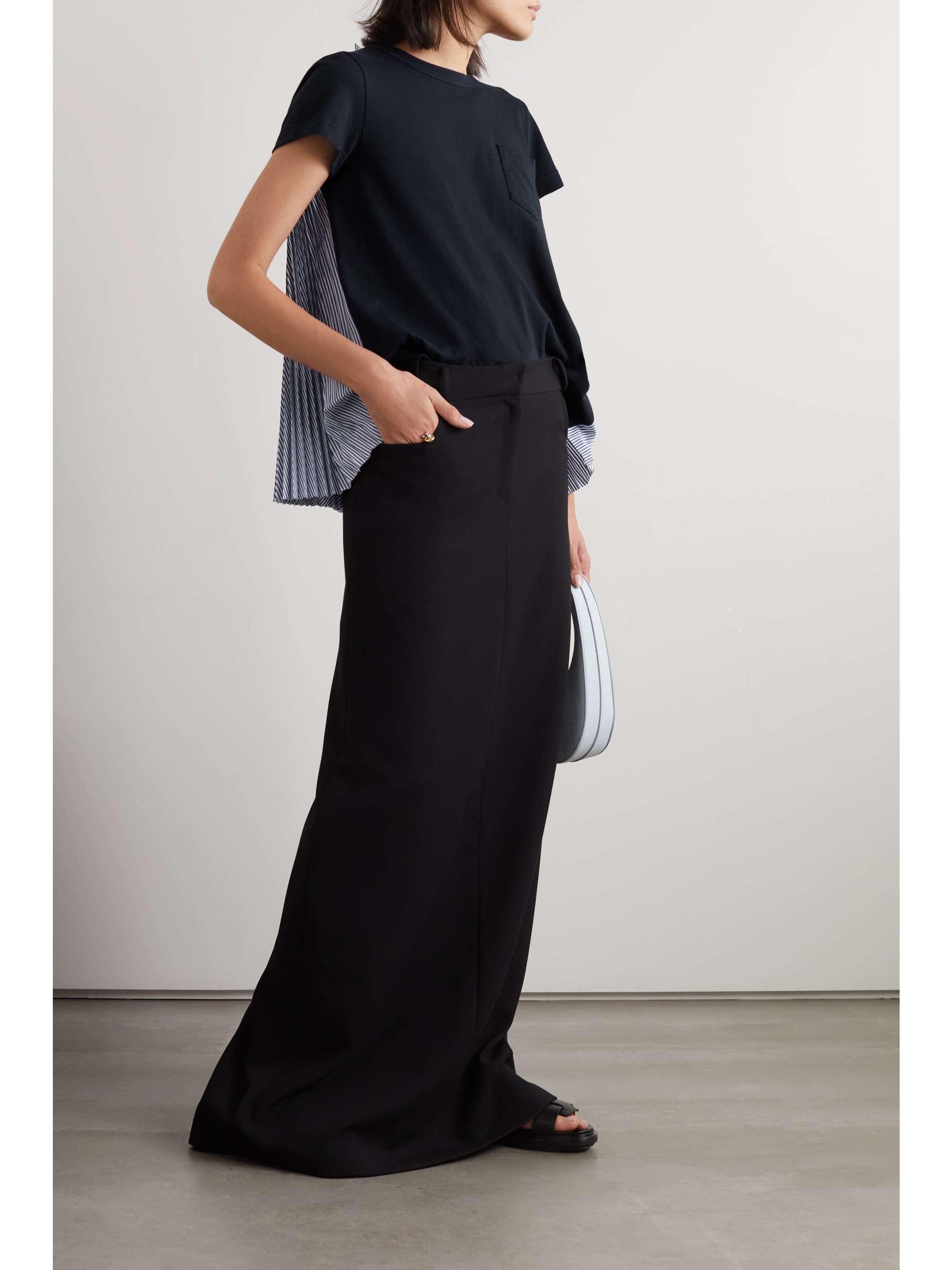 Pleated paneled cotton-jersey and striped poplin T-shirt view