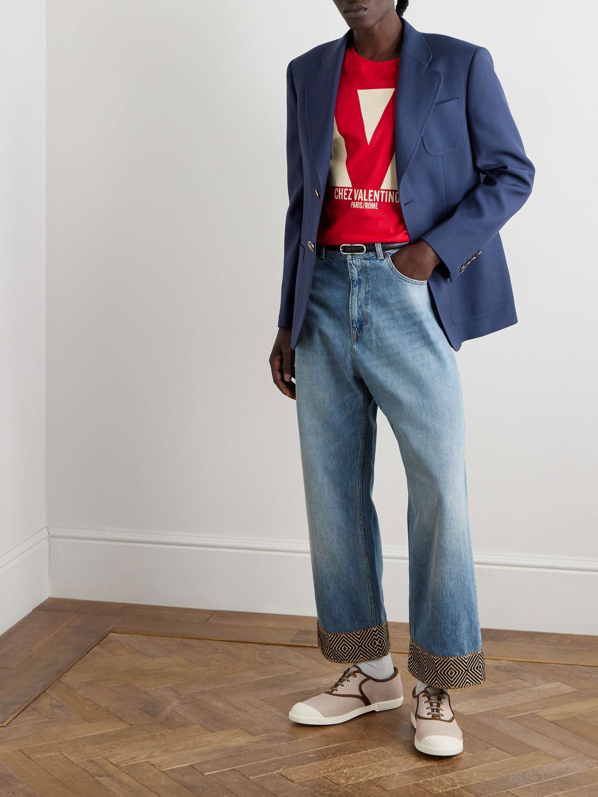 Straight-Leg Cropped Logo-Appliquéd Jacquard-Trimmed Jeans view