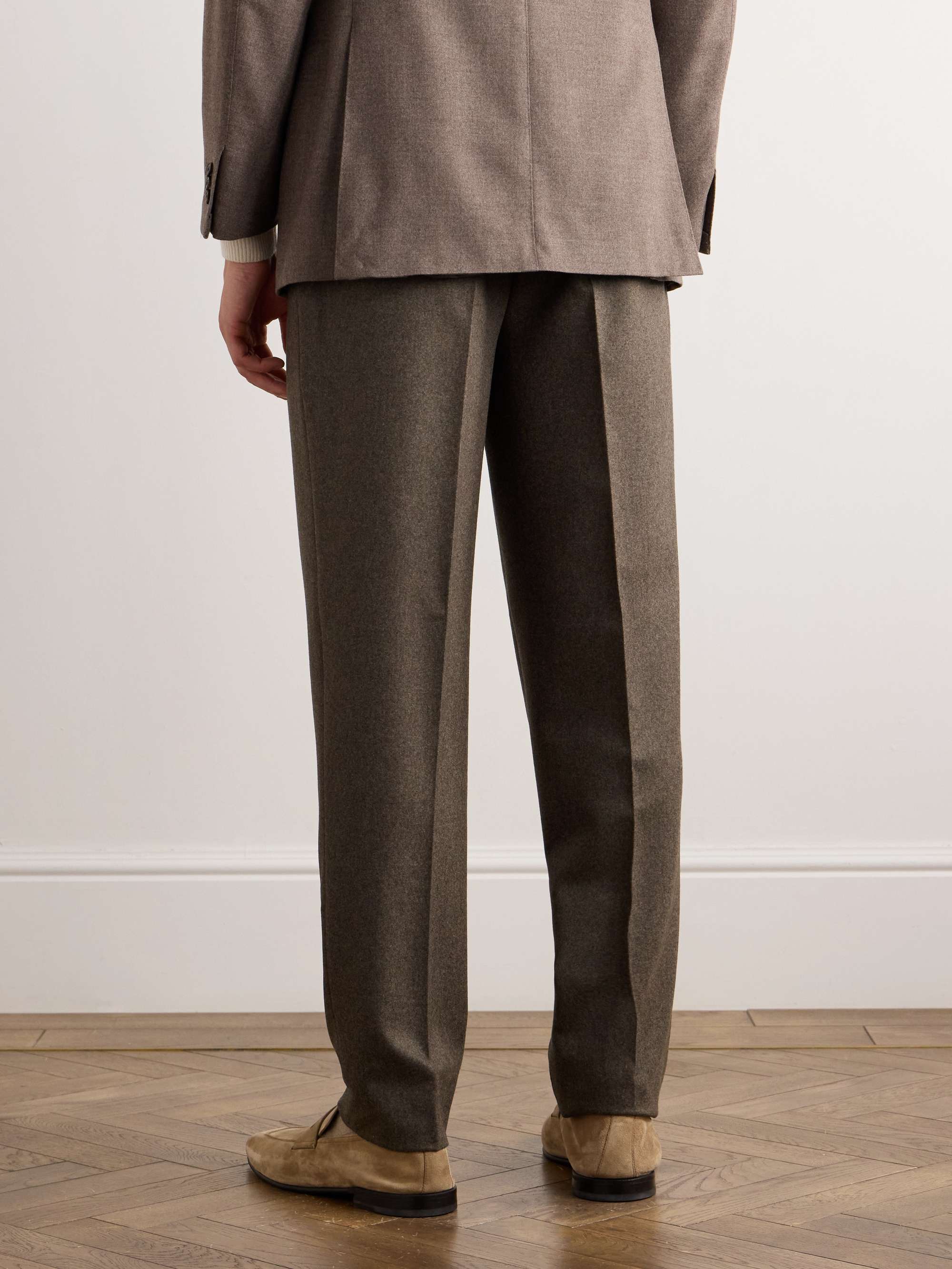 Straight-Leg Pleated Wool-Flannel Trousers view
