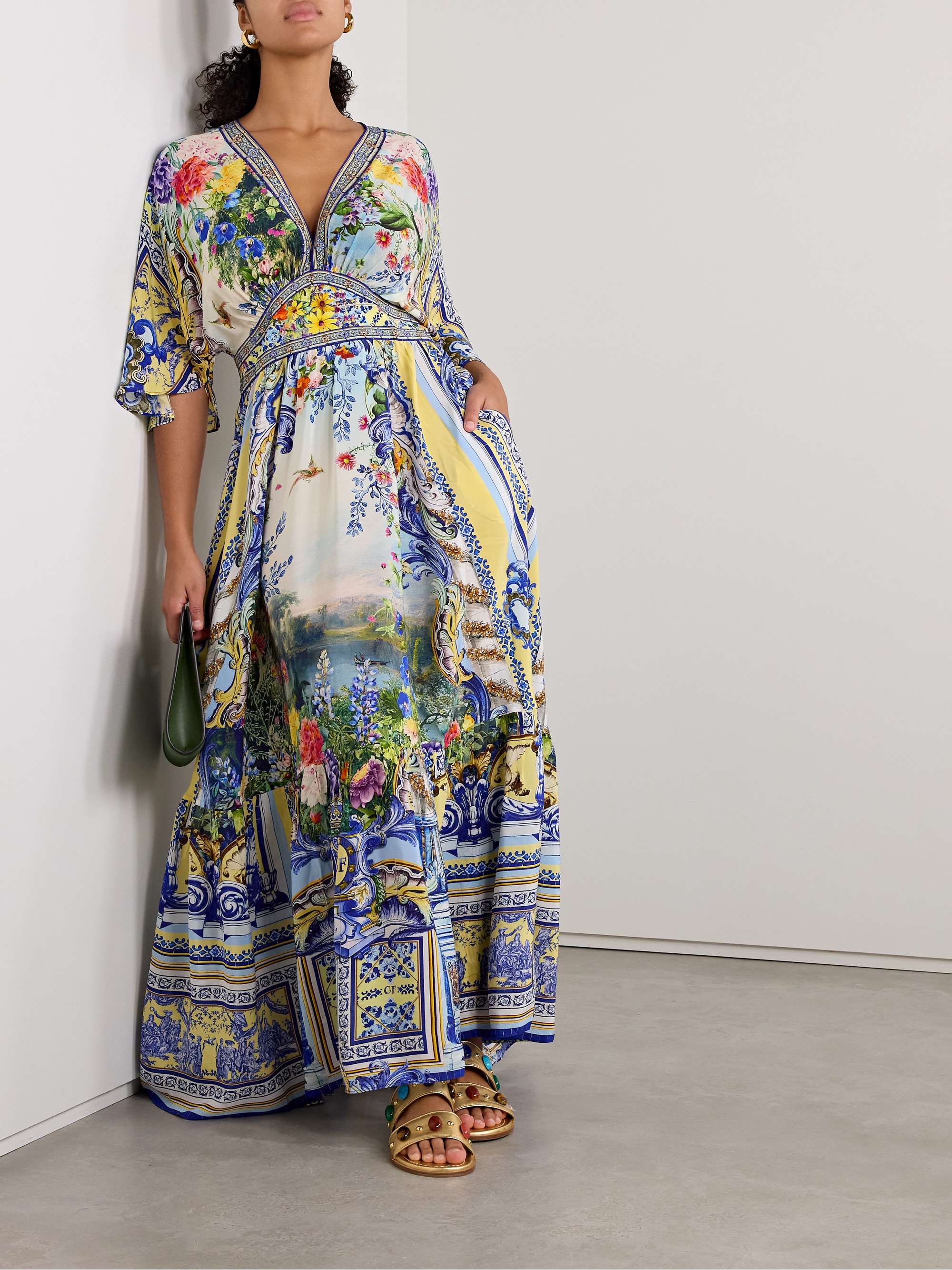 Crystal-embellished printed silk crepe de chine maxi dress view