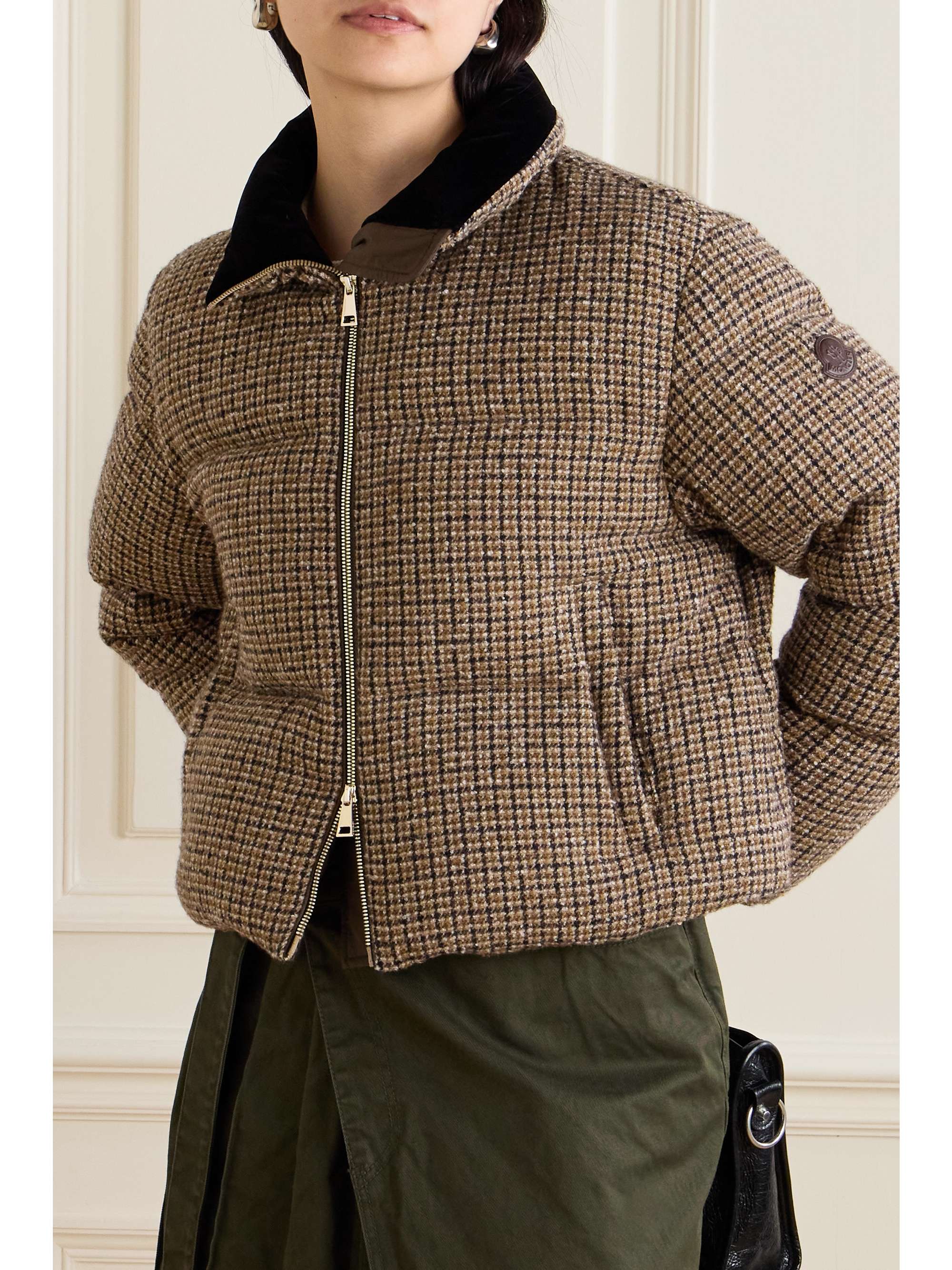Seboune appliquéd checked wool-blend tweed down jacket view