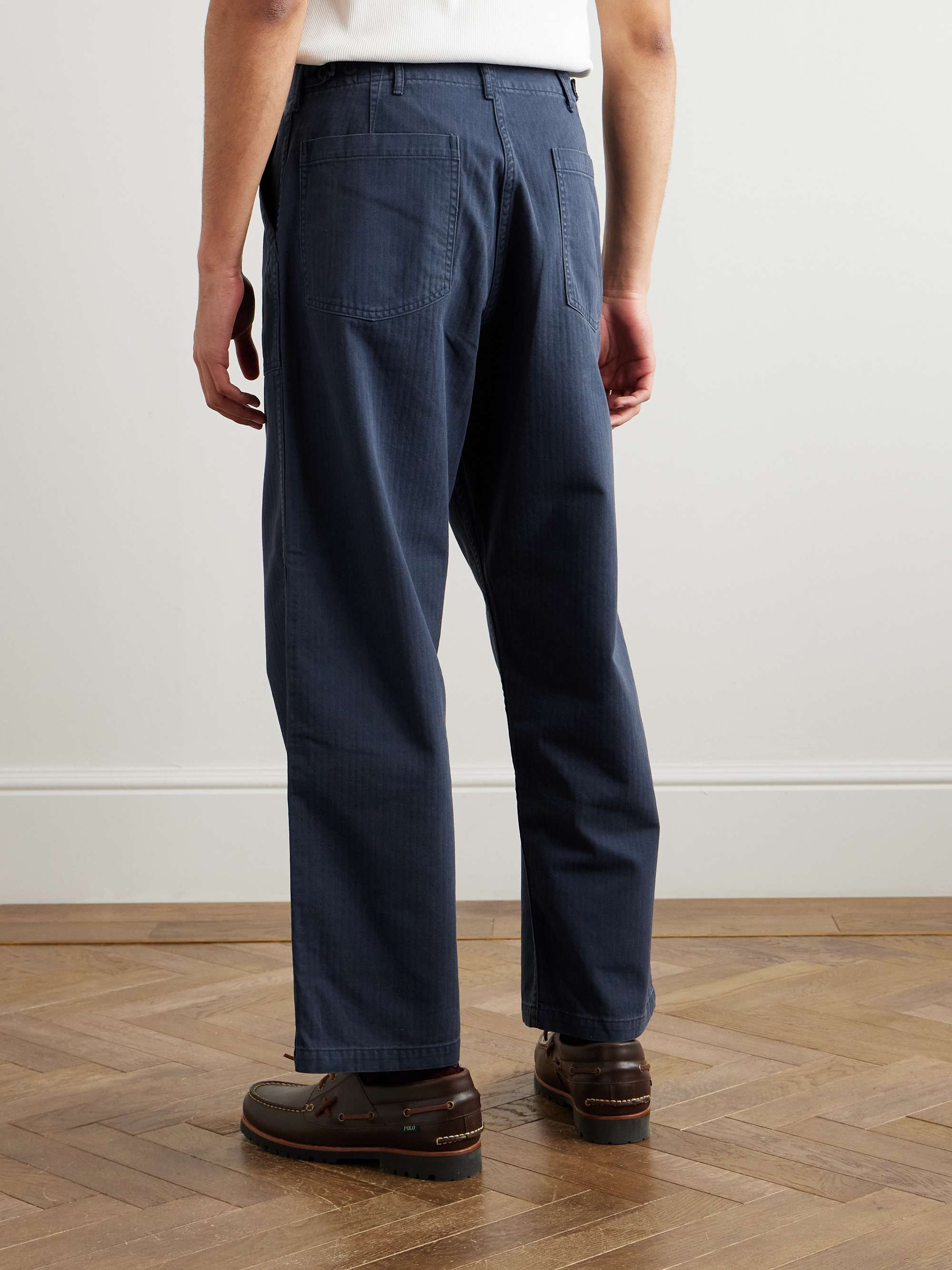 Straight-Leg Herringbone Cotton Trousers view