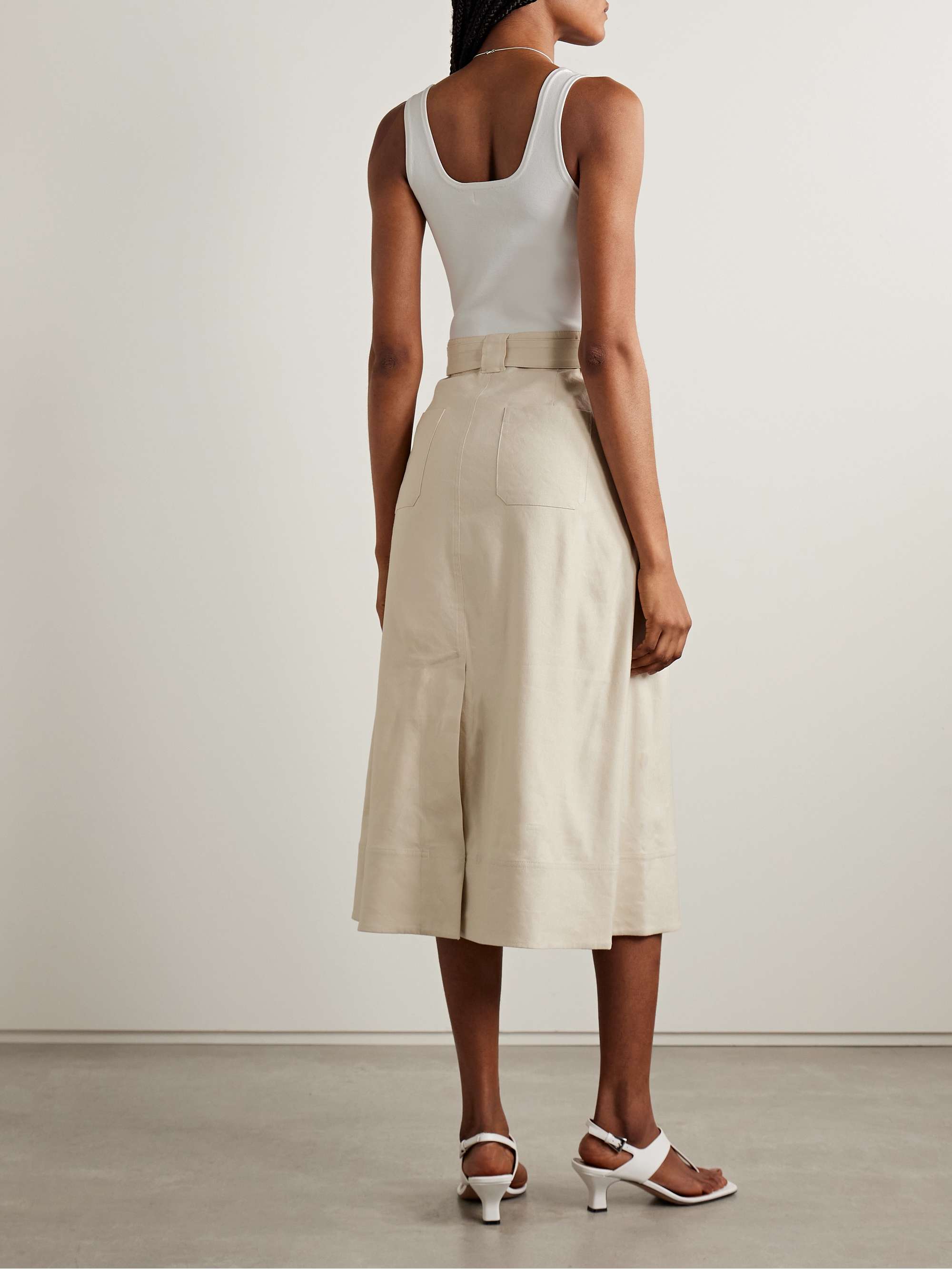 Camden belted linen-blend and stretch-knit midi dress view