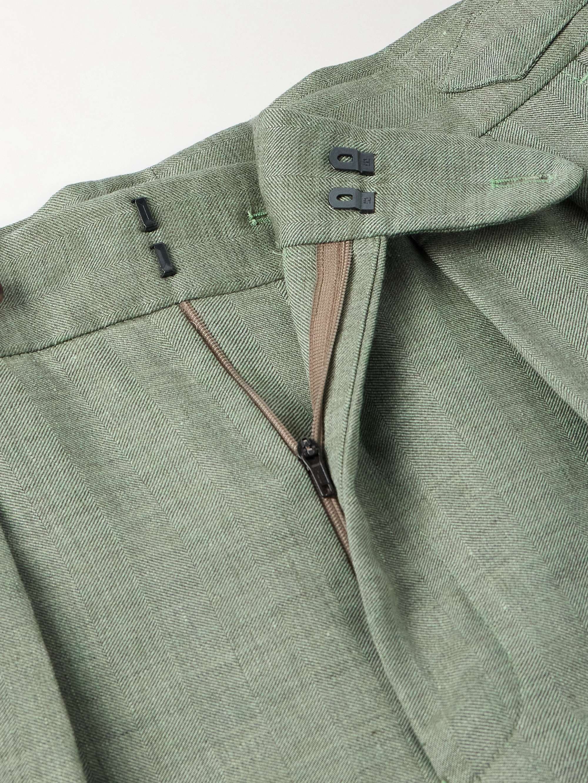 Hepworth Straight-Leg Pleated Herringbone Linen and Wool-Blend Suit Trousers view