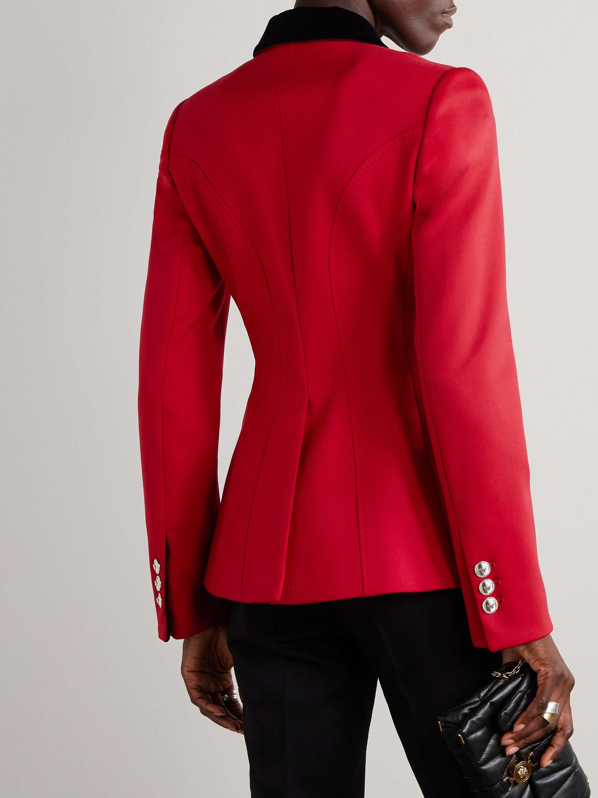 Cotton velvet-trimmed wool-blend grain de poudre blazer view