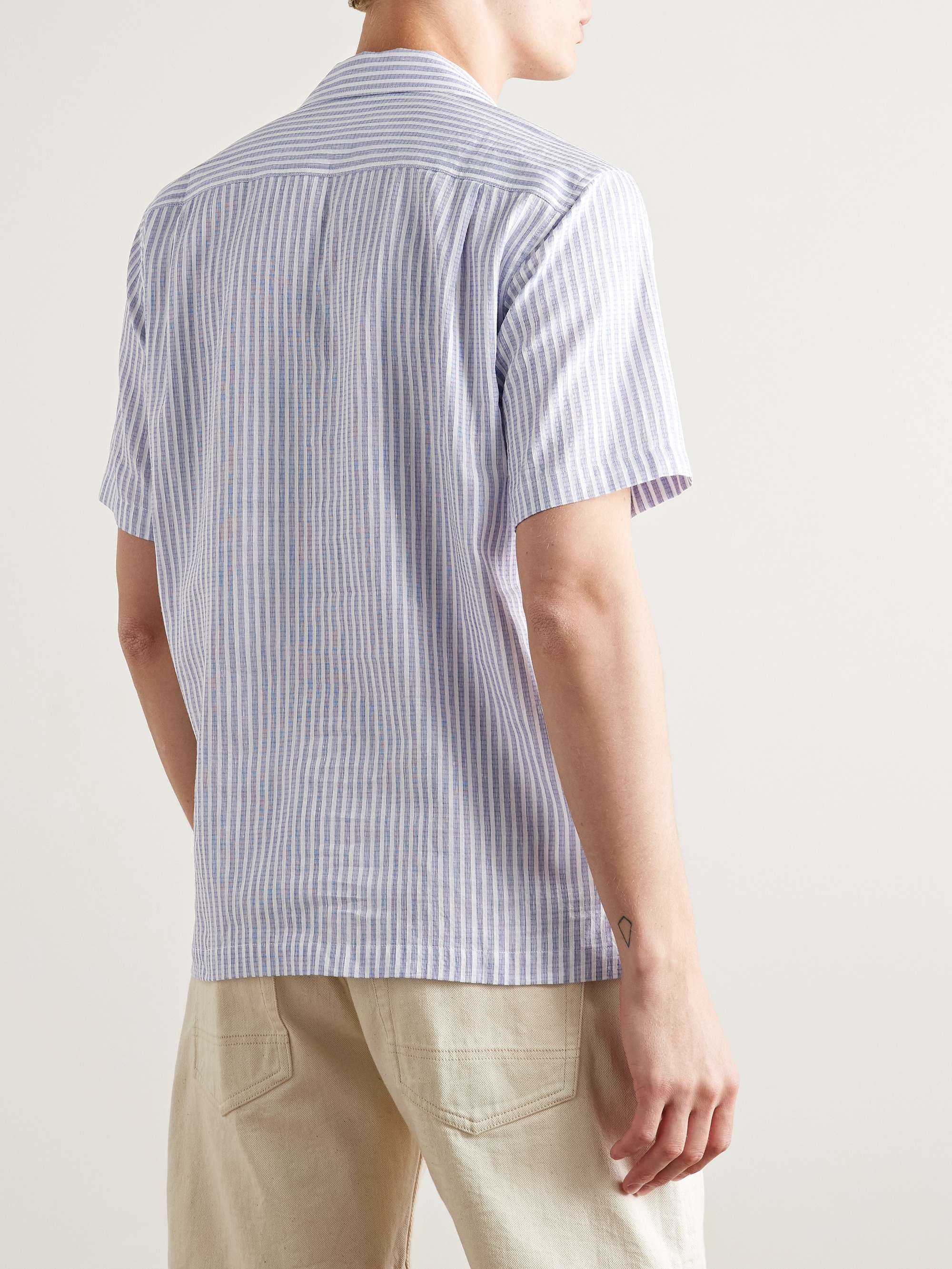 Maitan II Camp-Collar Striped Cotton and Linen-Blend Shirt view