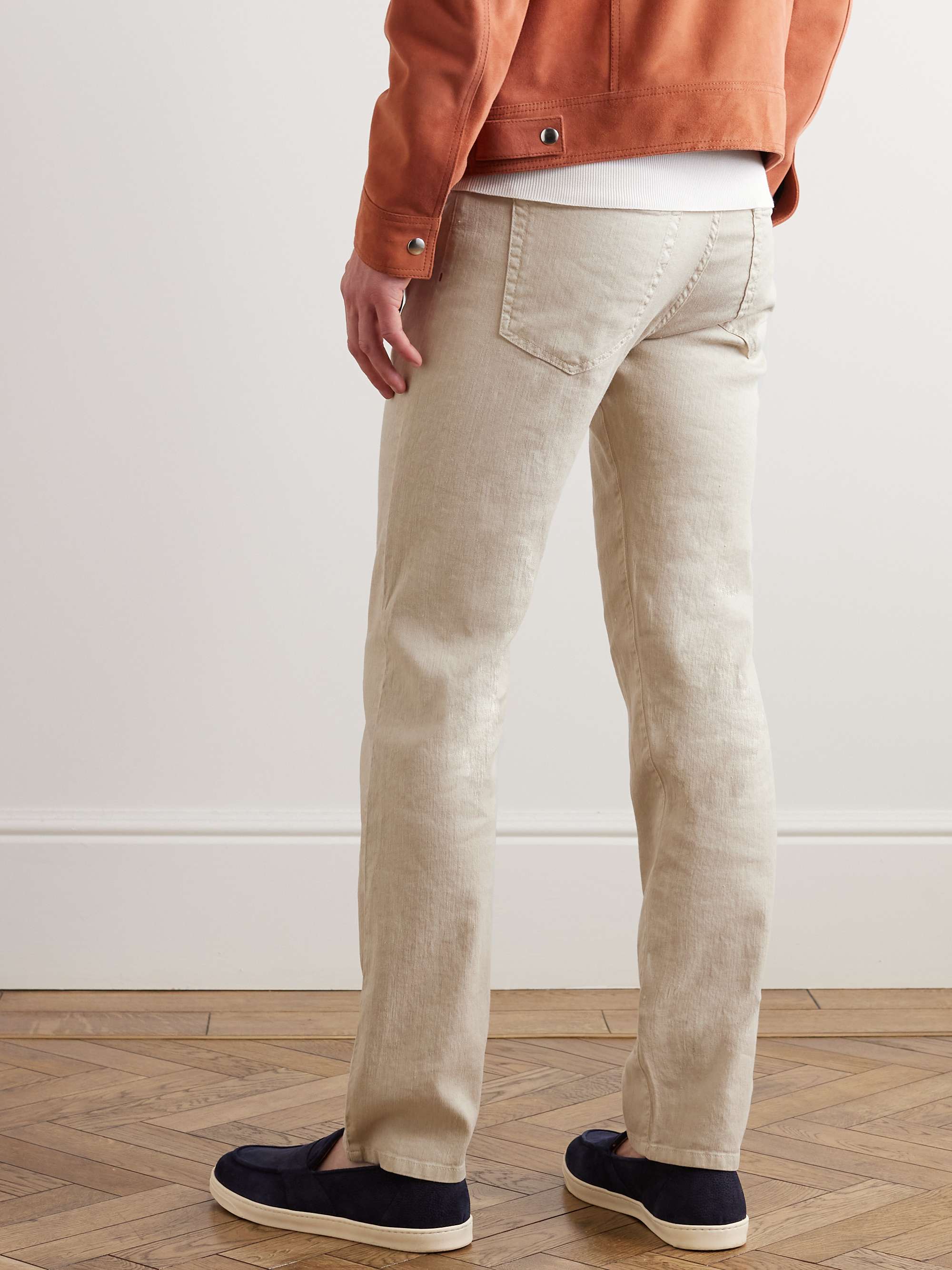 Slim-Fit Straight-Leg Cotton and Linen-Blend Trousers view