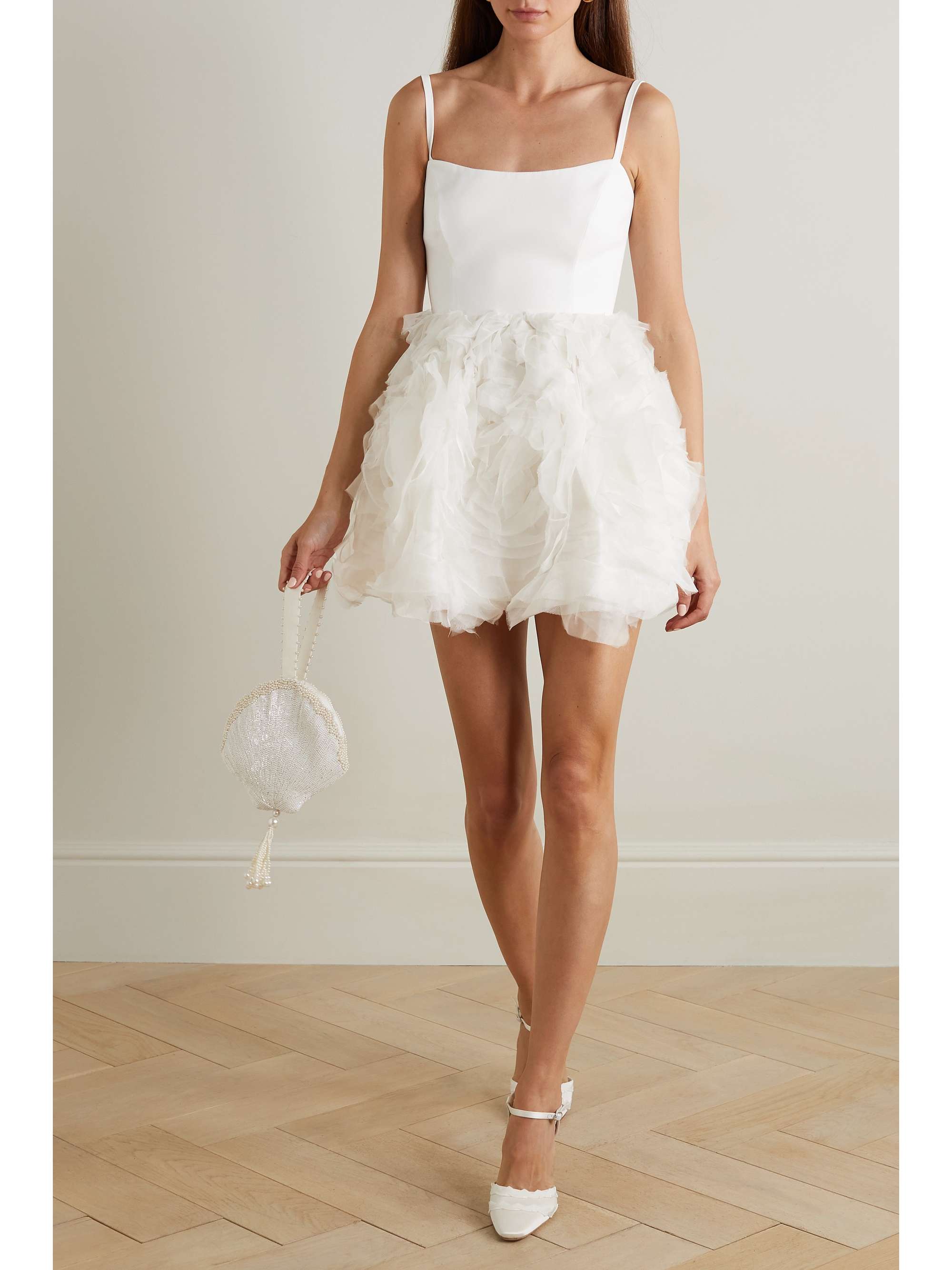Roxy satin-crepe and ruffled organza mini dress view