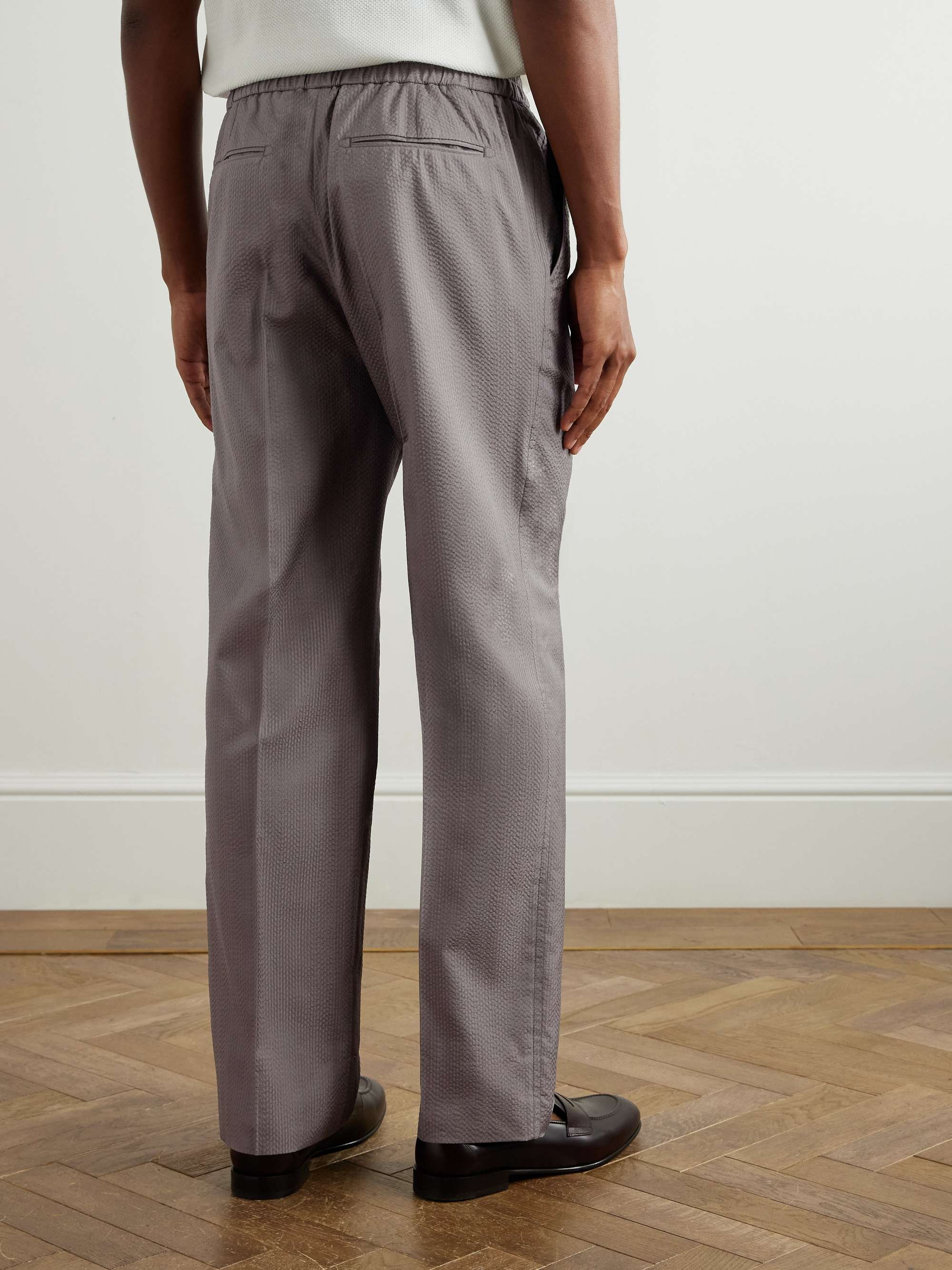 Asolo Straight-Leg Herringbone Silk-Seersucker Suit Trousers view