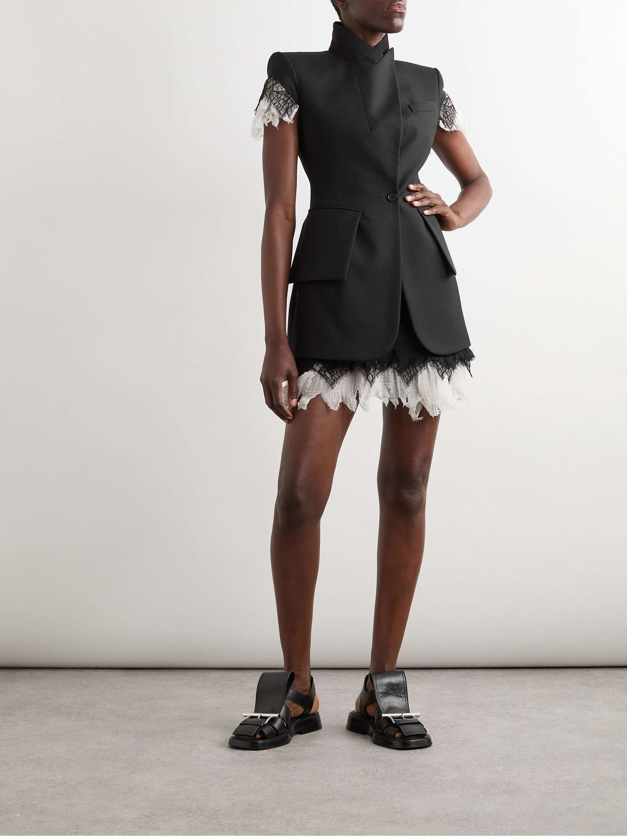 Crinkled-silk and lace-trimmed wool-gabardine jacket view