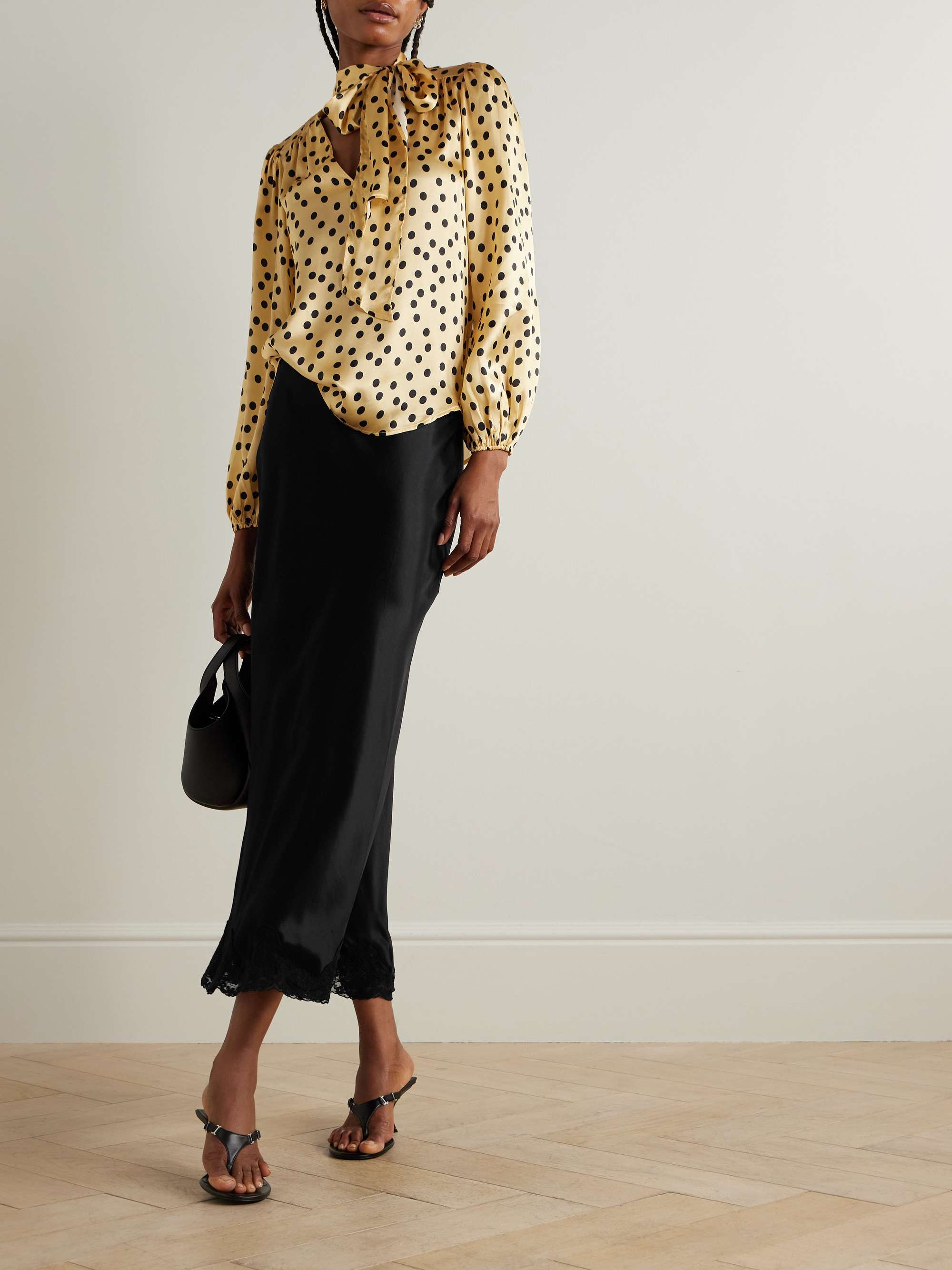 Crystal scalloped lace-trimmed satin midi skirt view