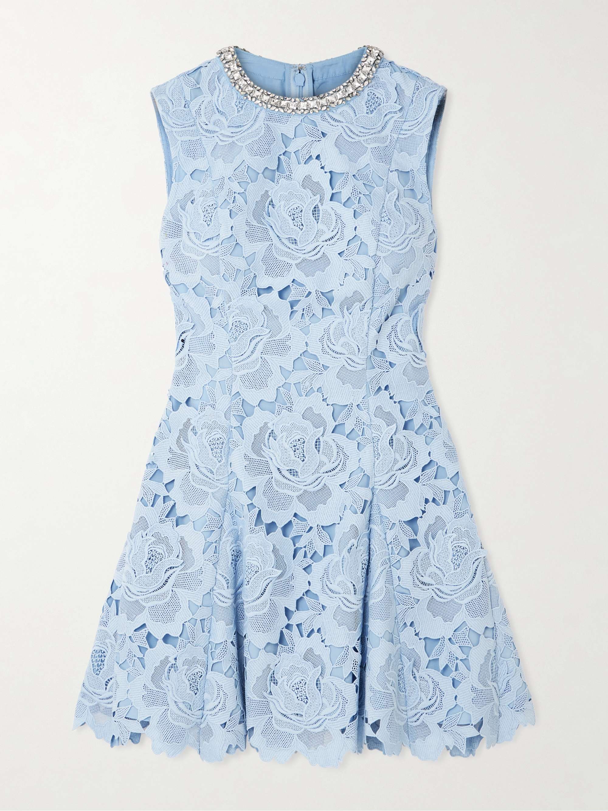 Crystal-embellished pleated guipure lace mini dress hero visual