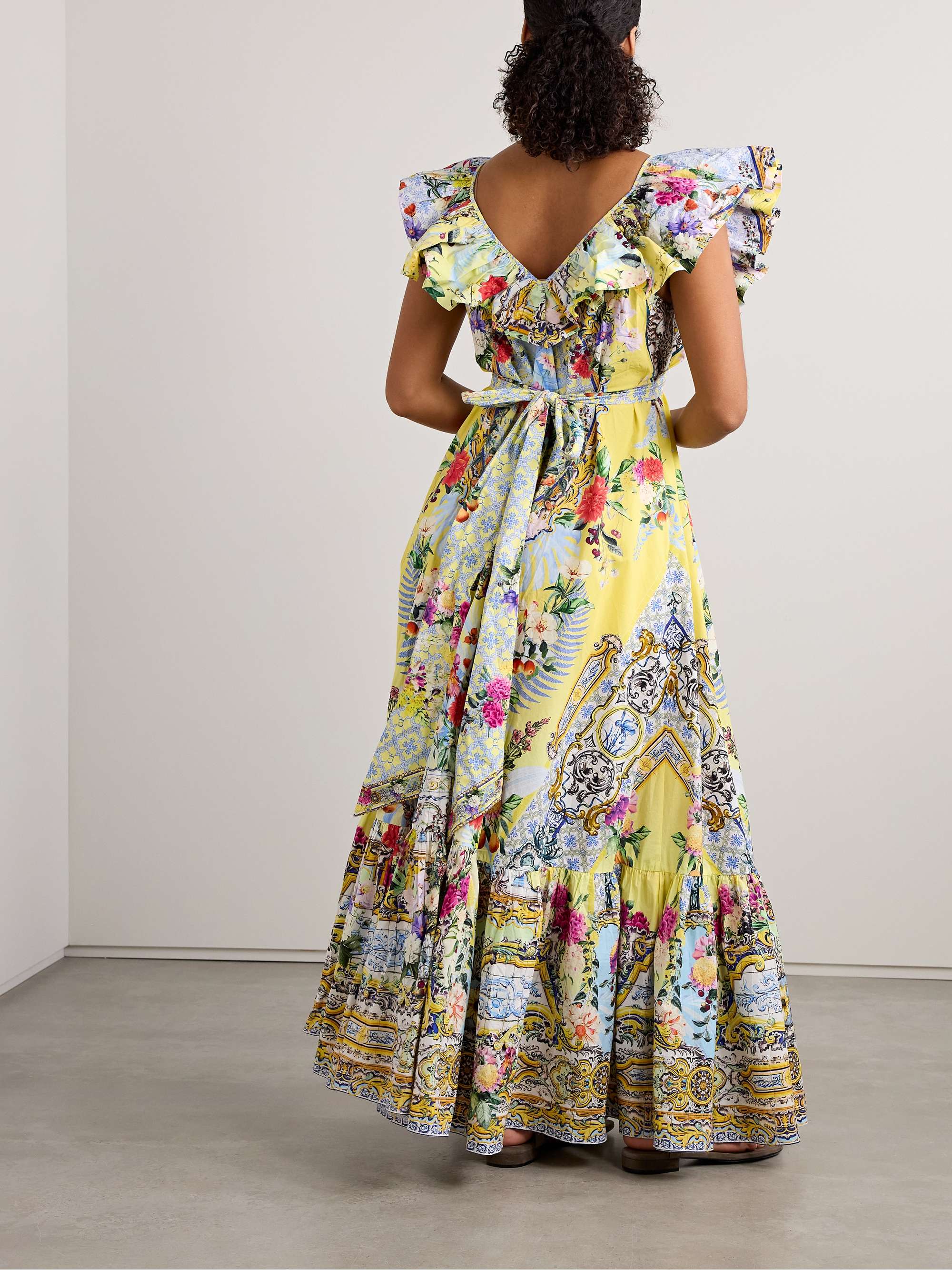 Embellished belted ruffled printed organic cotton-poplin maxi dress view