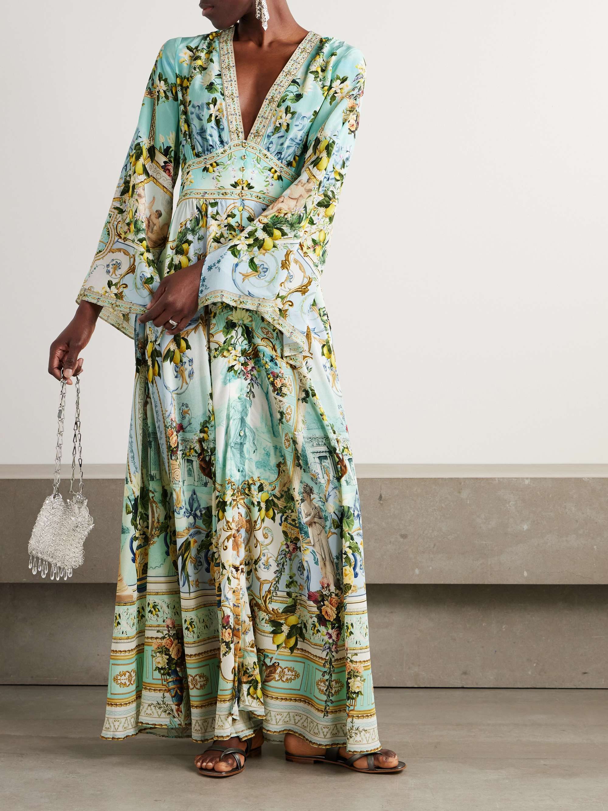 + The White Lotus crystal-embellished printed silk-satin maxi dress view