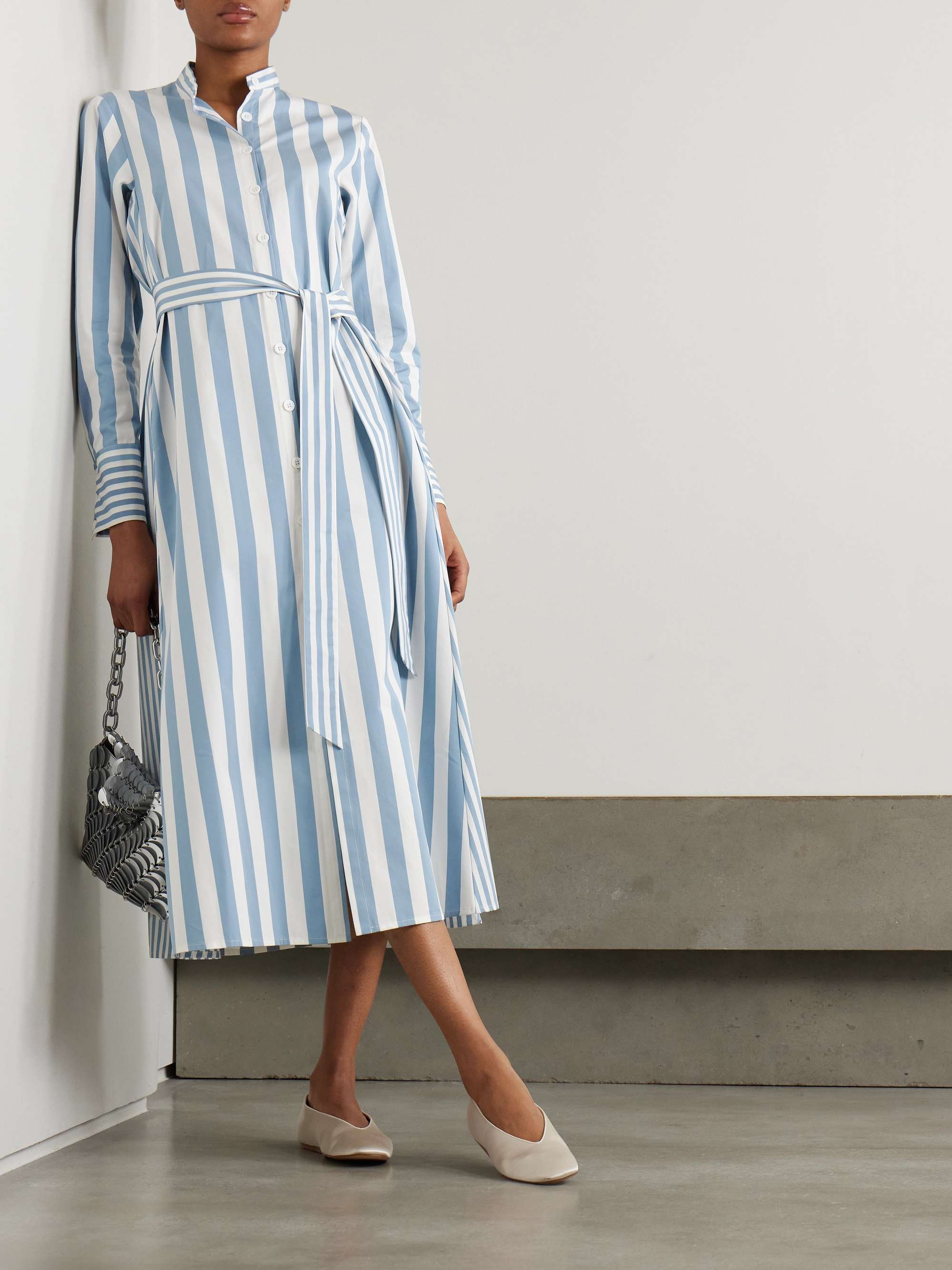 Alla belted striped cotton-poplin maxi shirt dress view