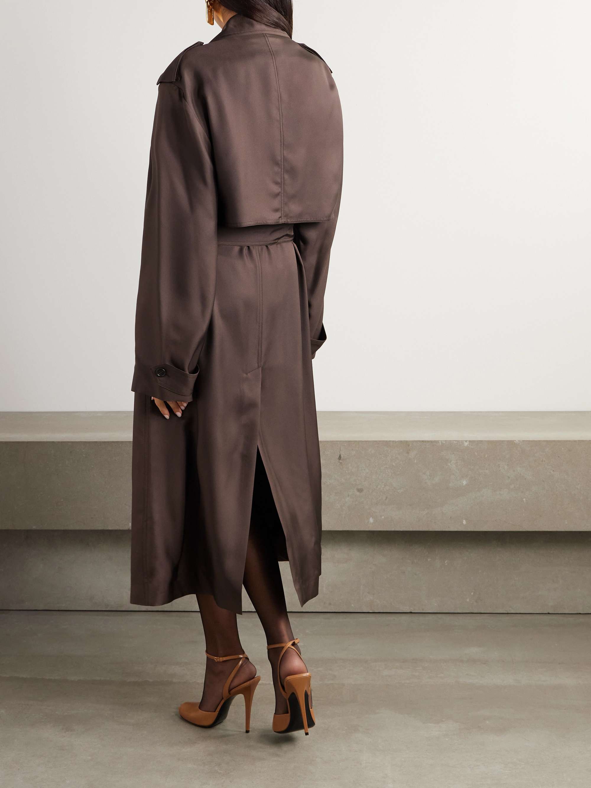 Double-breasted belted silk-twill trench coat view