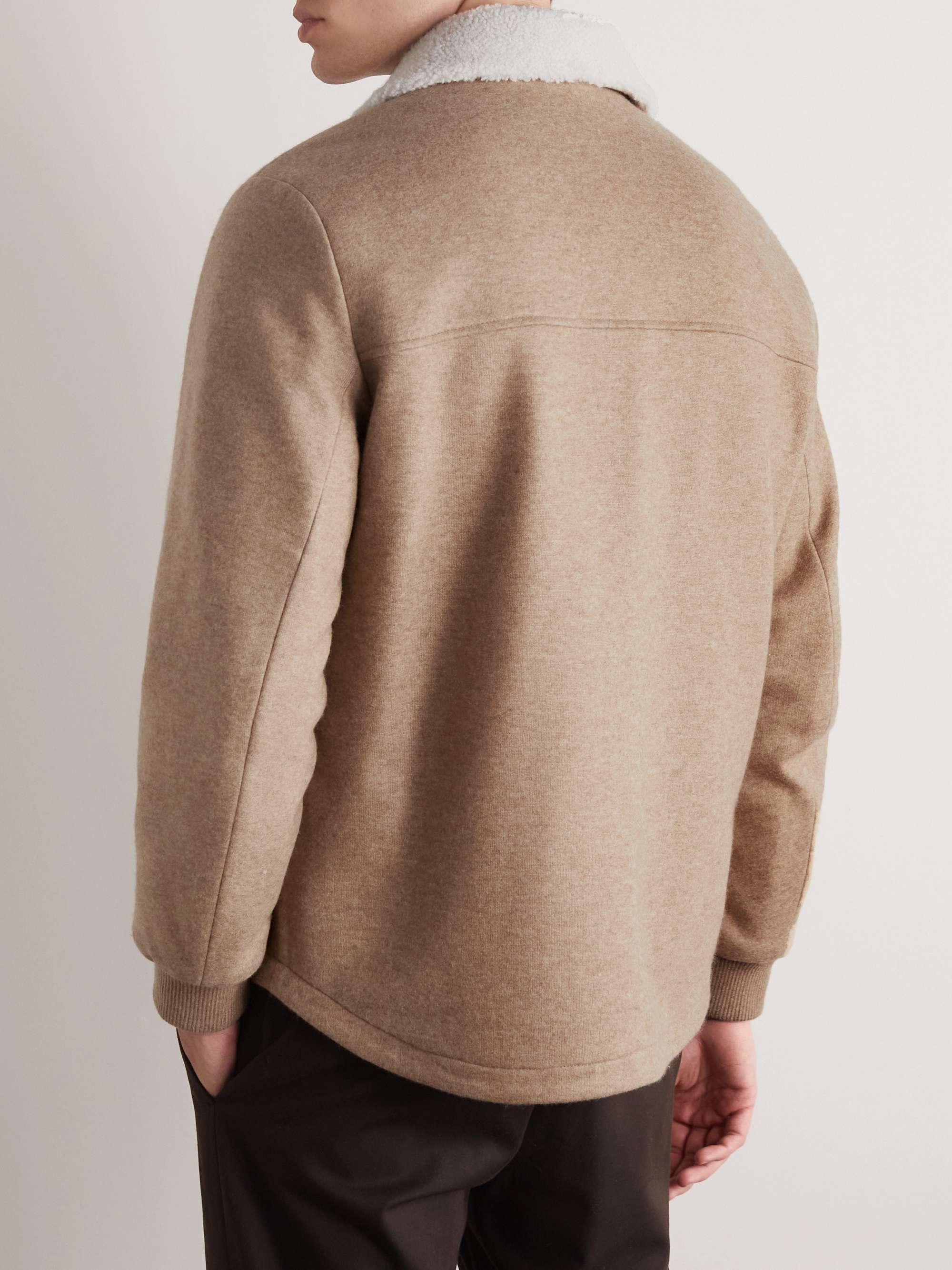 Suede-Trimmed Shearling-Lined Cashmere-Blend Shirt Jacket view