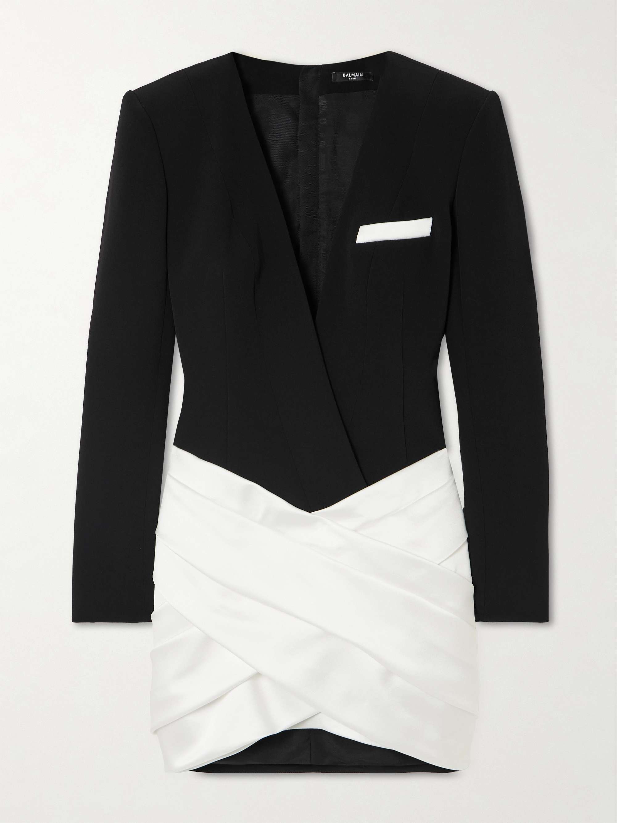 Two-tone asymmetric crepe and pleated satin mini dress hero visual