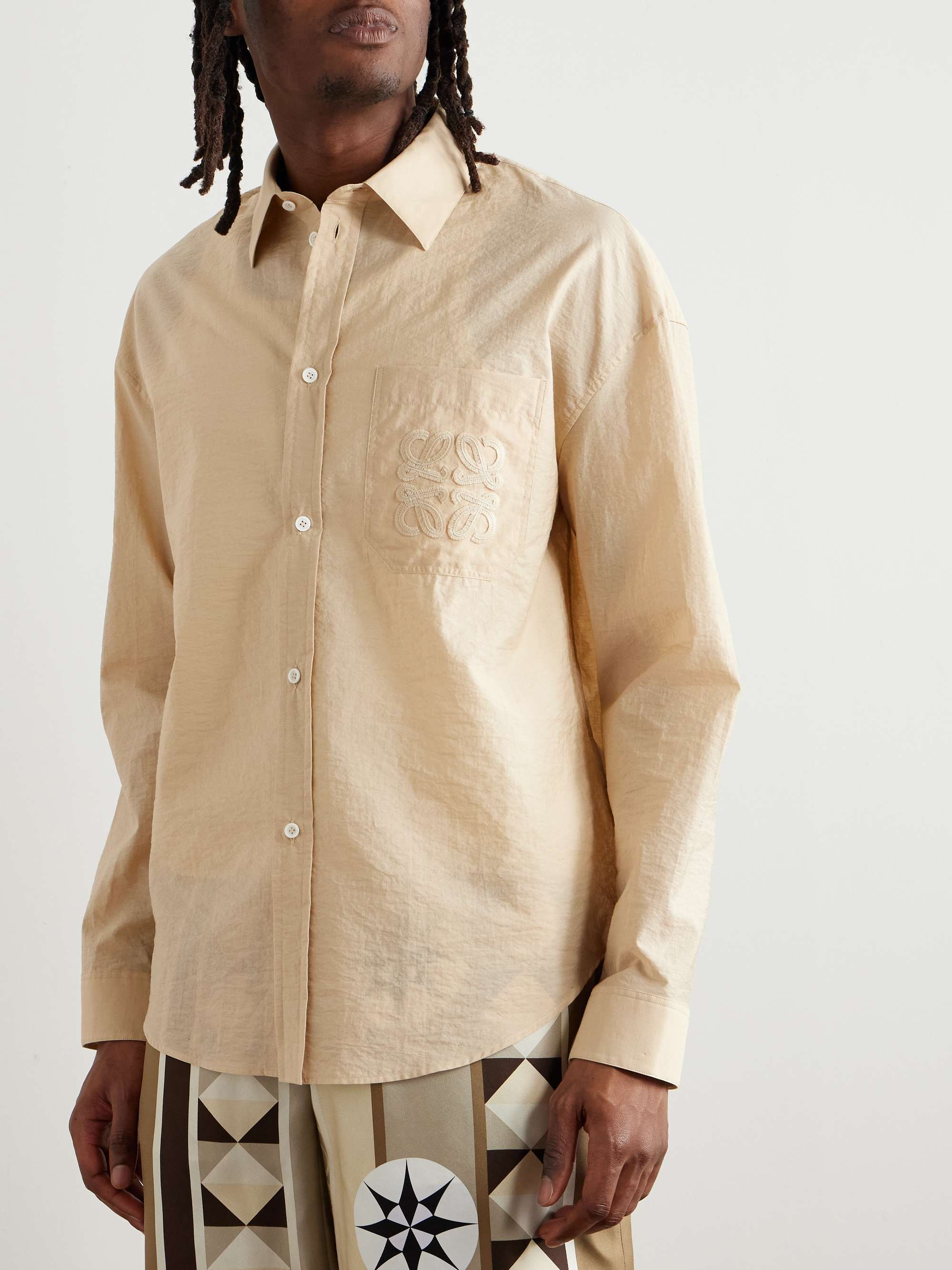 + Paula's Ibiza Logo-Embroidered Crinkled Cotton-Blend Shirt view
