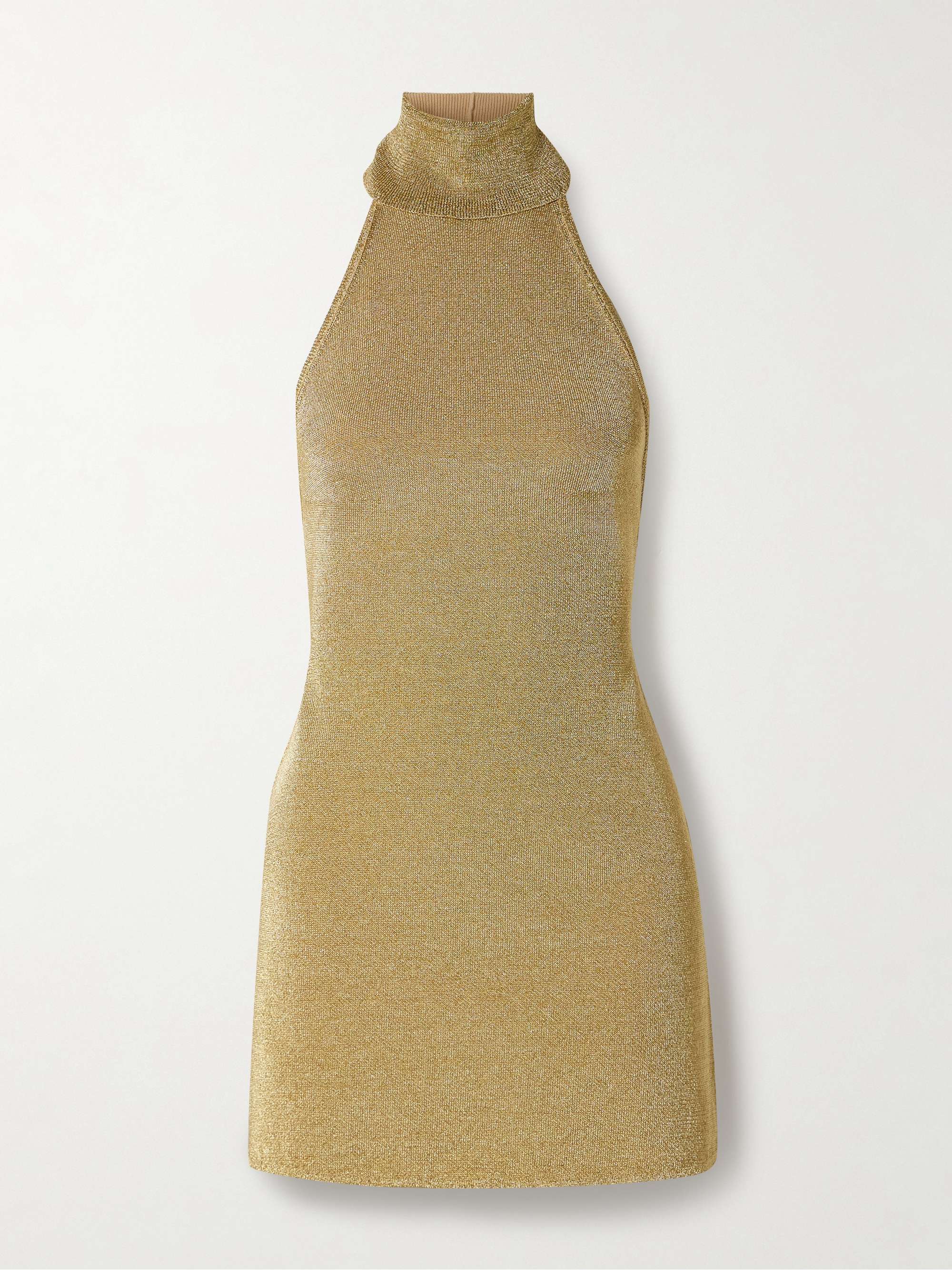 Kaylilah metallic knitted open-back turtleneck mini dress hero visual