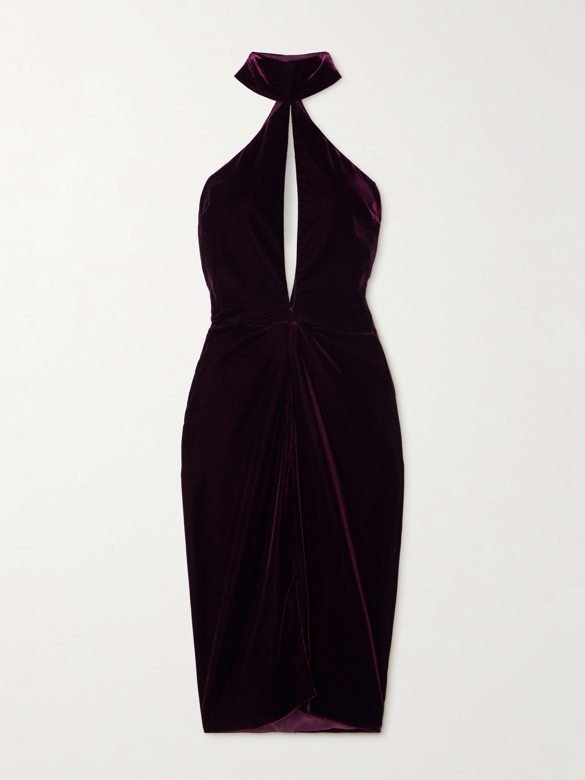 Cutout draped velvet halterneck midi dress hero visual