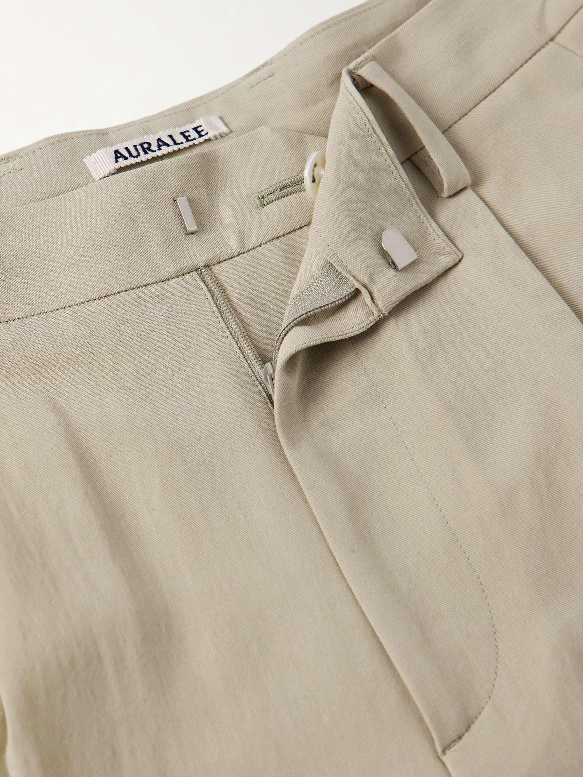Straight-Leg Pleated Cotton and Wool-Blend Gabardine Trousers view