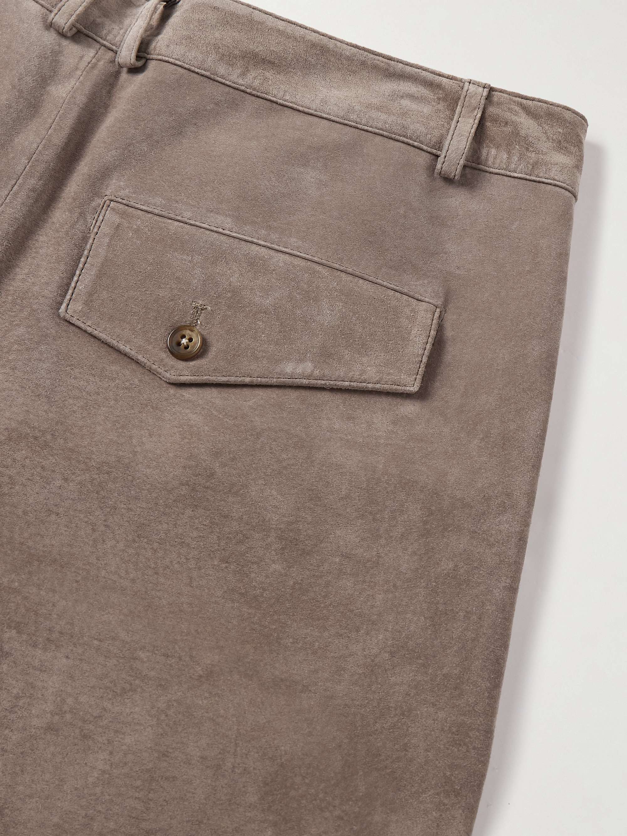 Straight-Leg Pleated Suede Trousers view