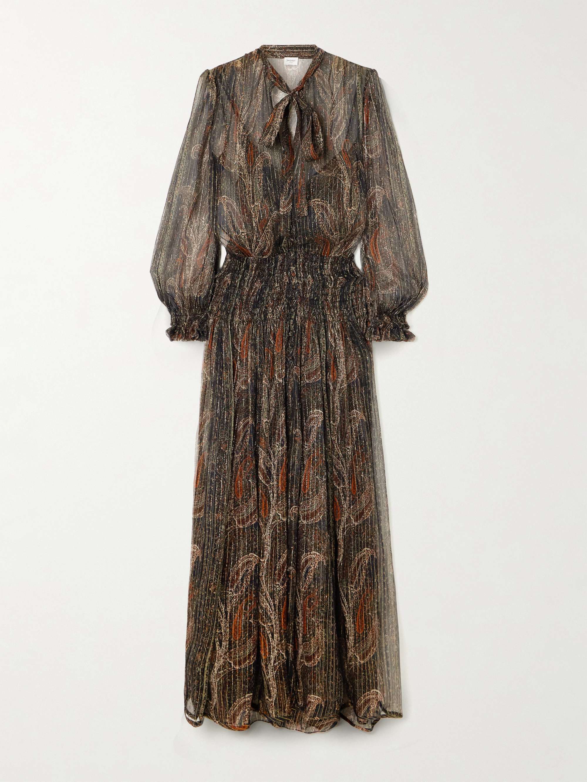Smocked metallic paisley-print silk-blend chiffon maxi dress hero visual