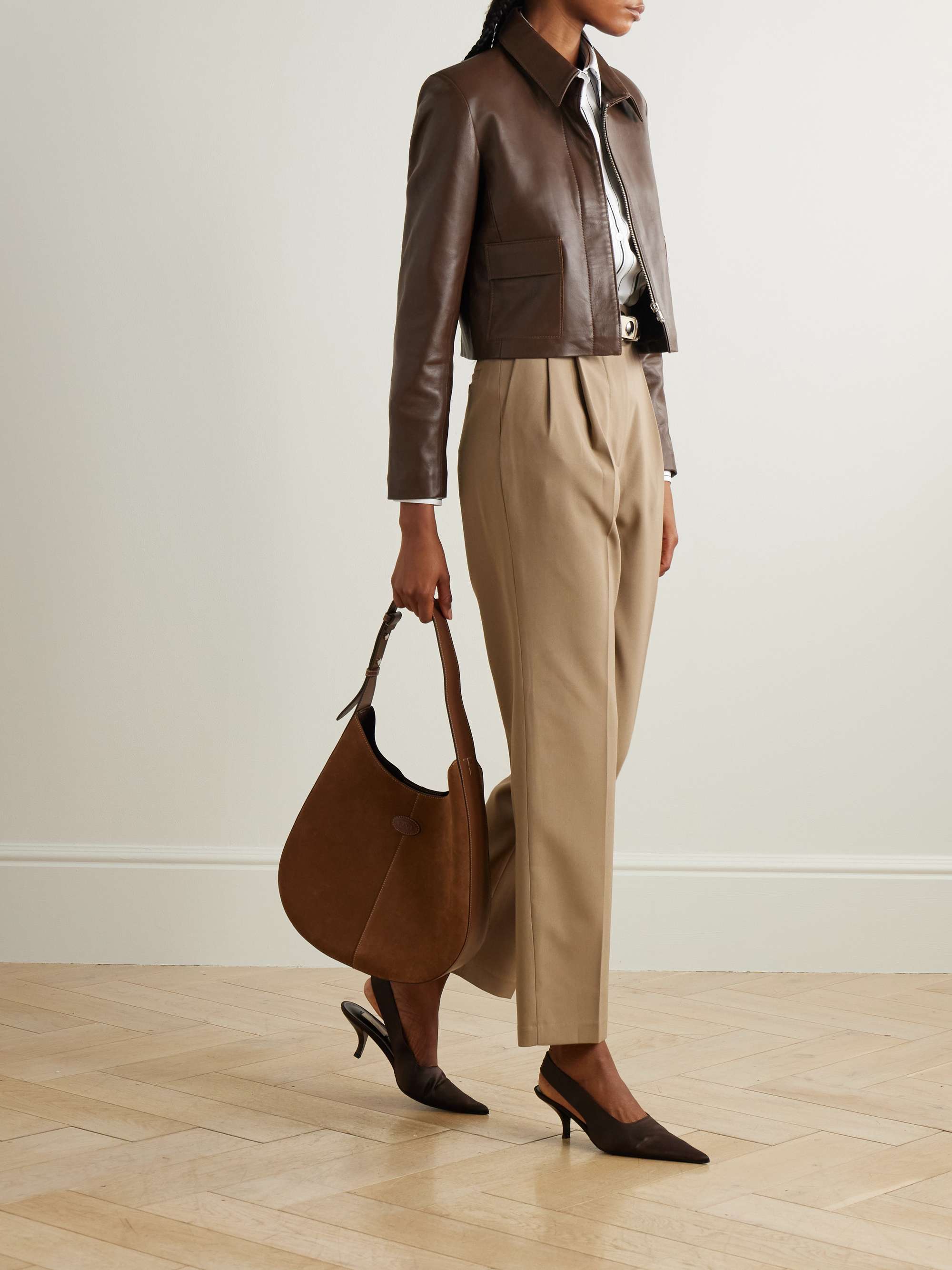 Bleeker cropped paneled leather jacket view