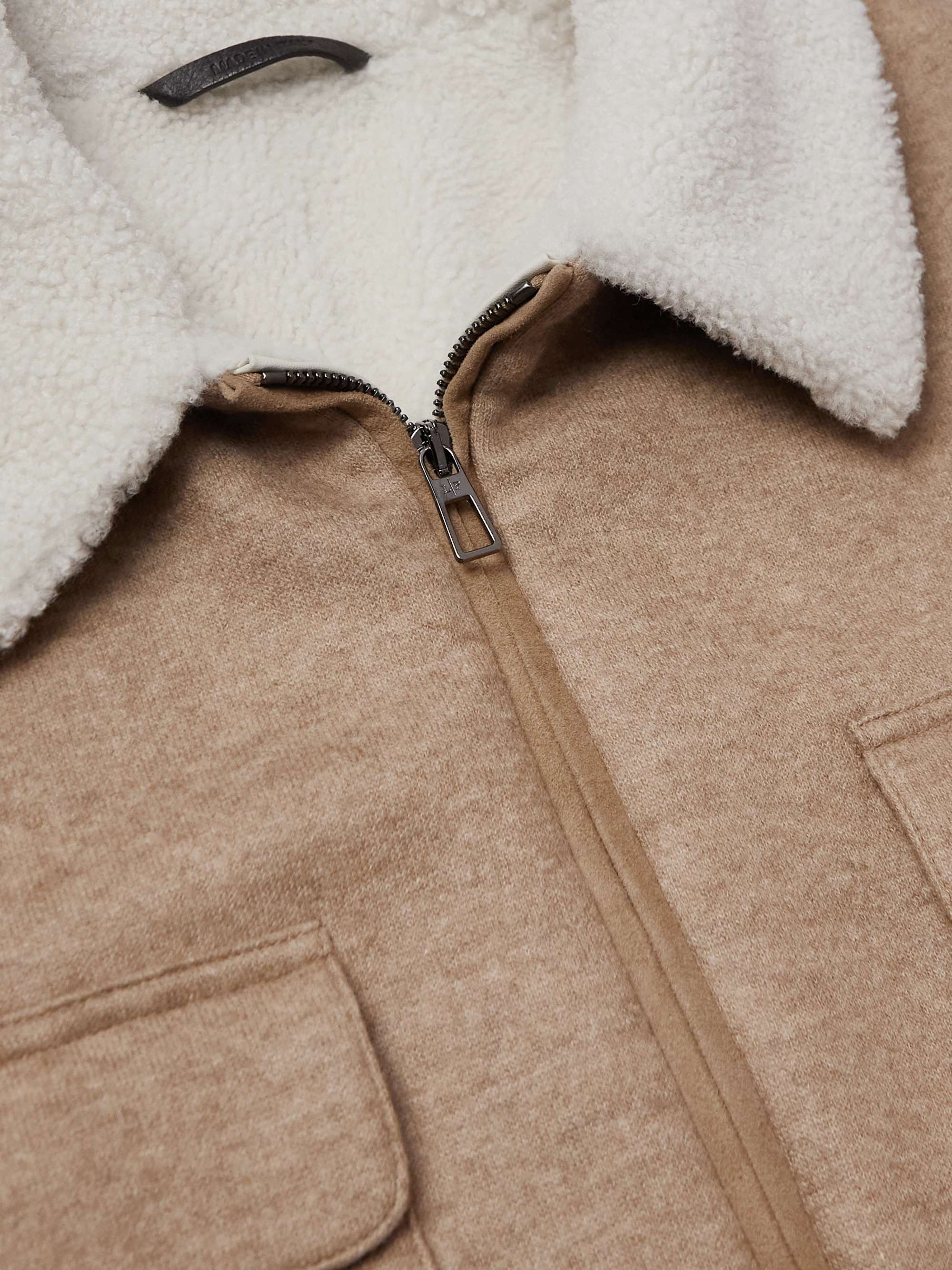 Suede-Trimmed Shearling-Lined Cashmere-Blend Shirt Jacket view
