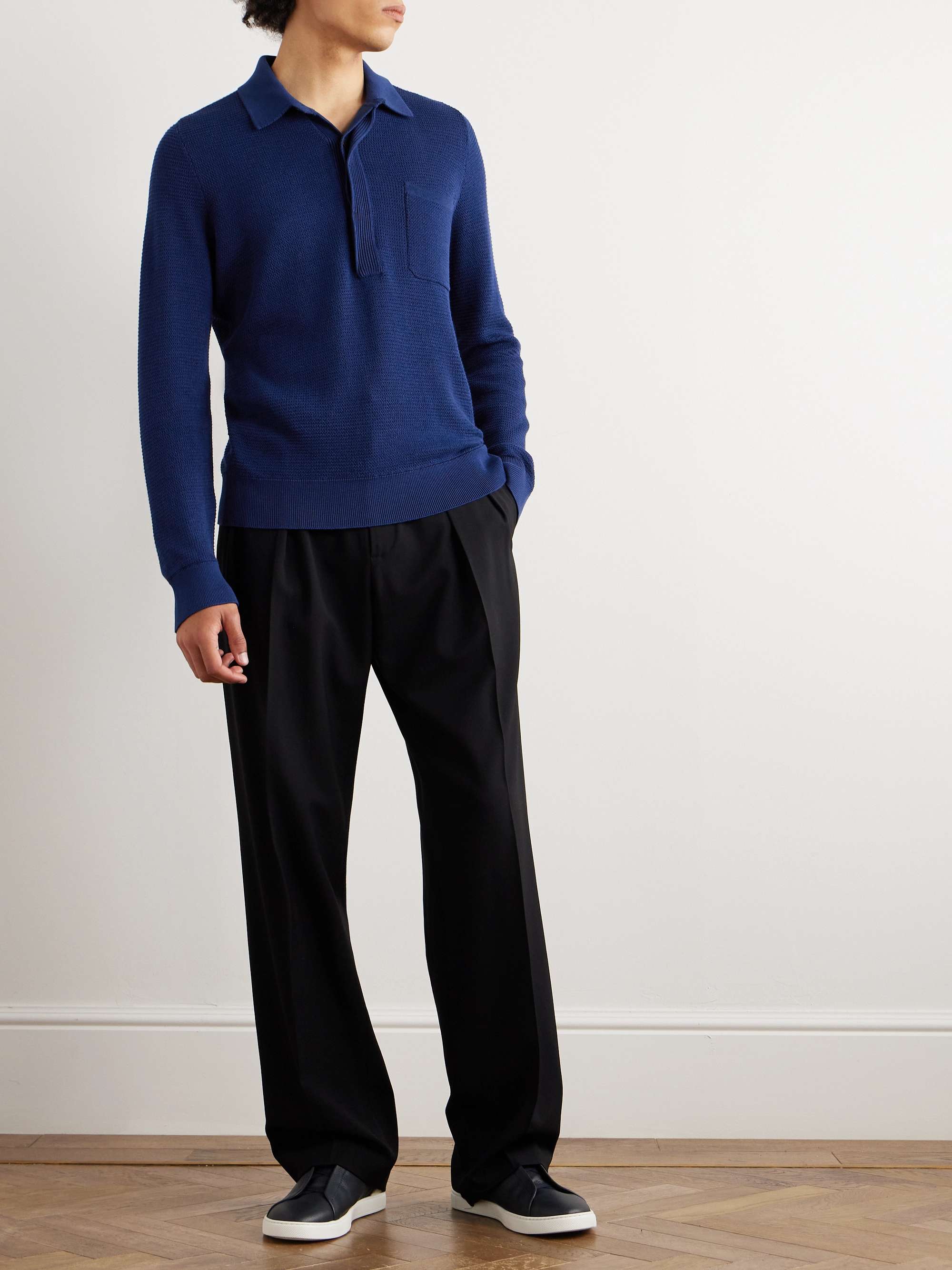 Textured Cotton and Mulberry Silk-Blend Polo Shirt view