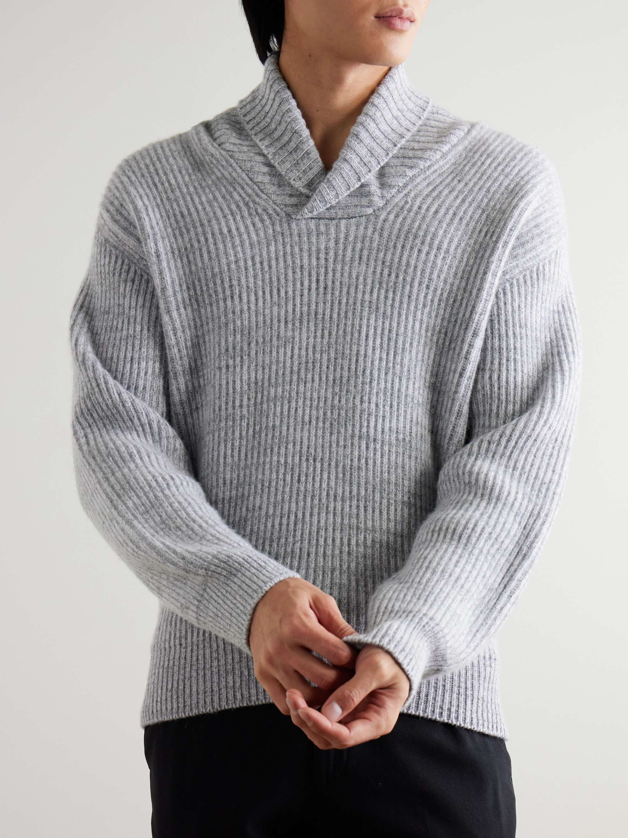 Shawl-Collar Ribbed Wool Sweater view