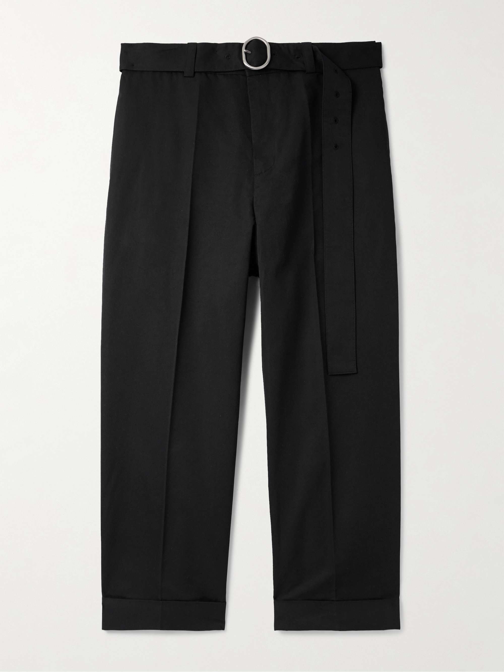 Cropped Straight-Leg Belted Cotton and Silk-Blend Poplin Trousers hero visual