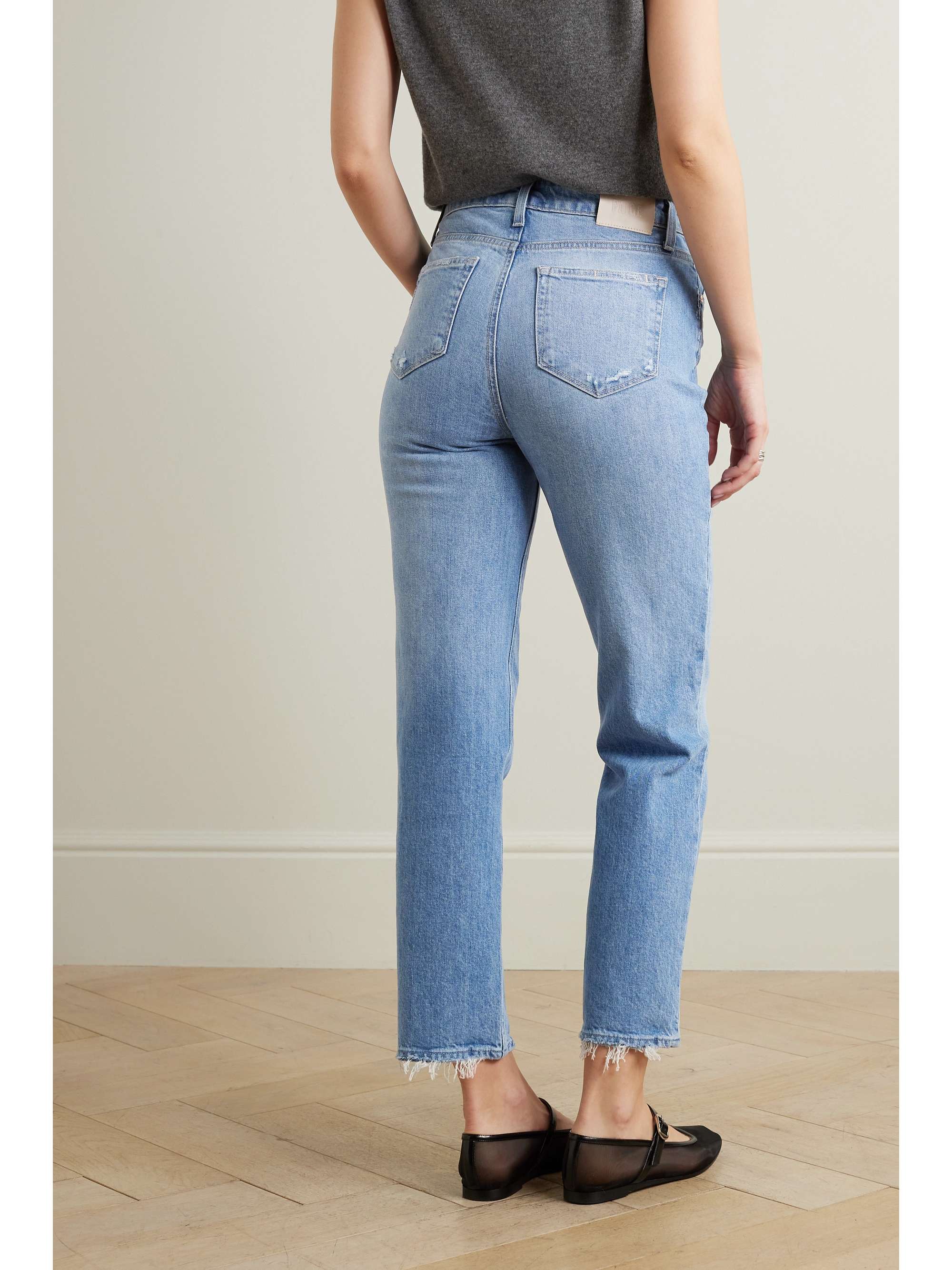 + NET SUSTAIN Noella distressed high-rise straight-leg organic jeans view