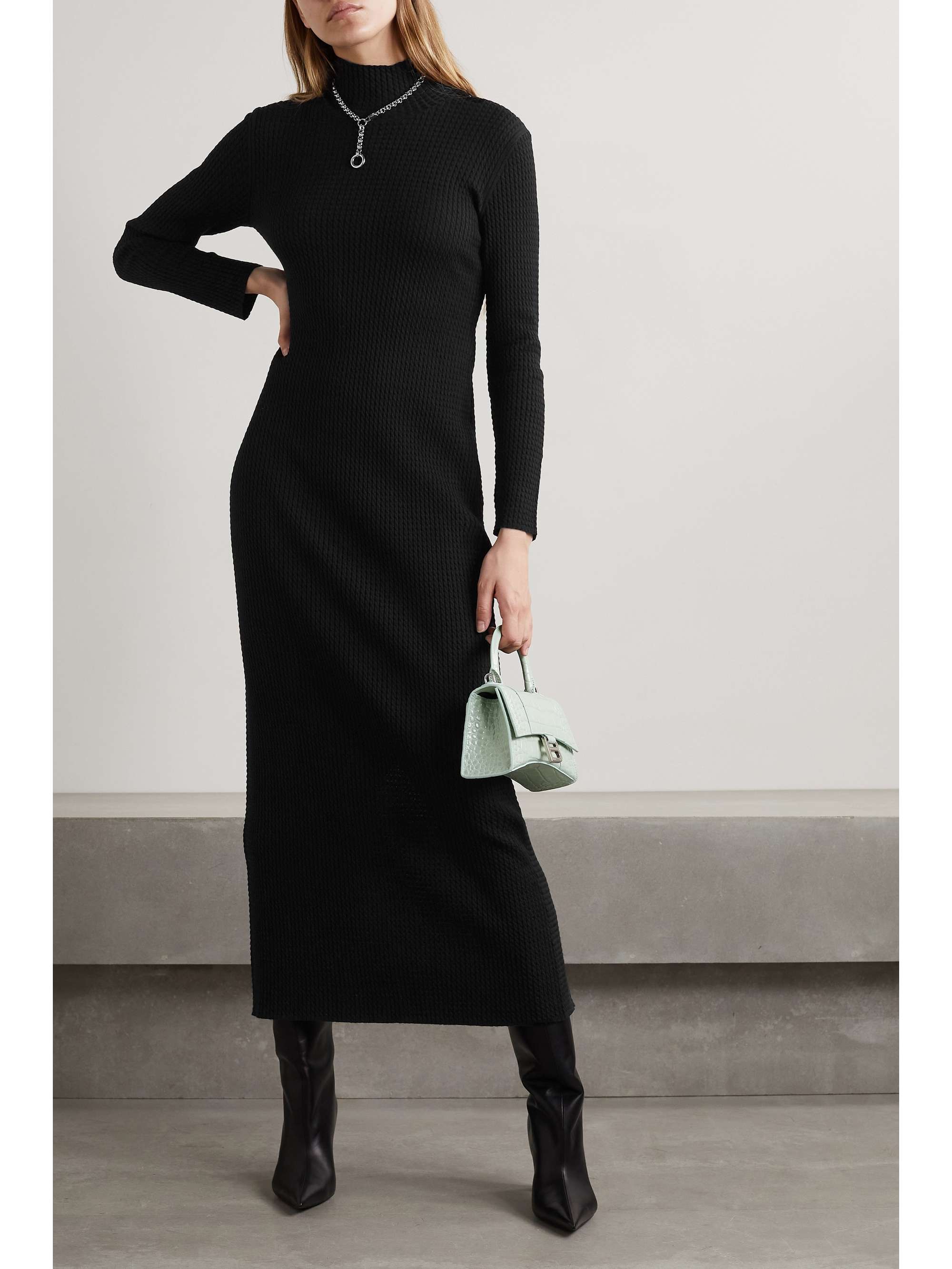 Cable-knit wool-blend turtleneck maxi dress view