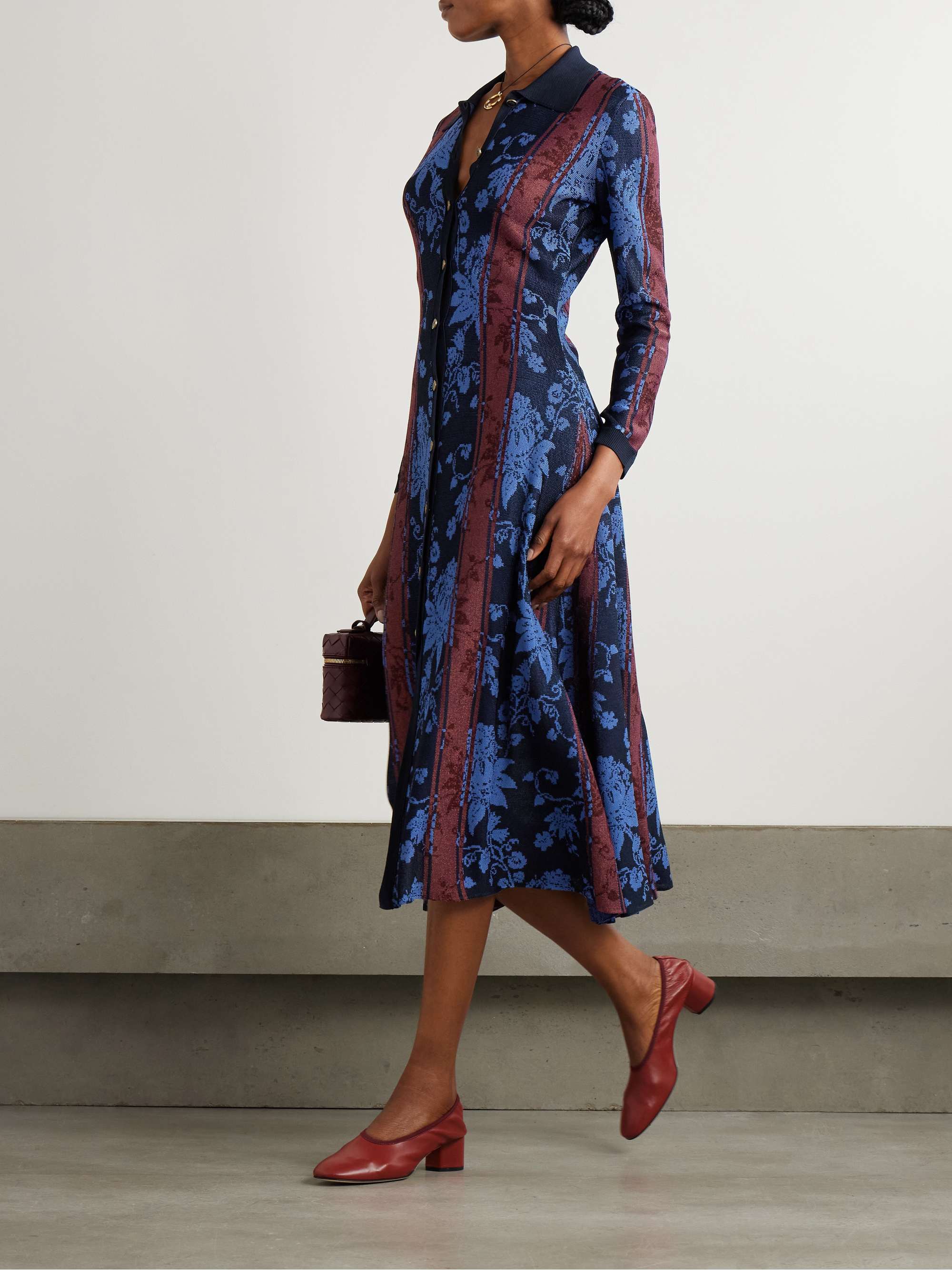 Floral jacquard-knit midi shirt dress view