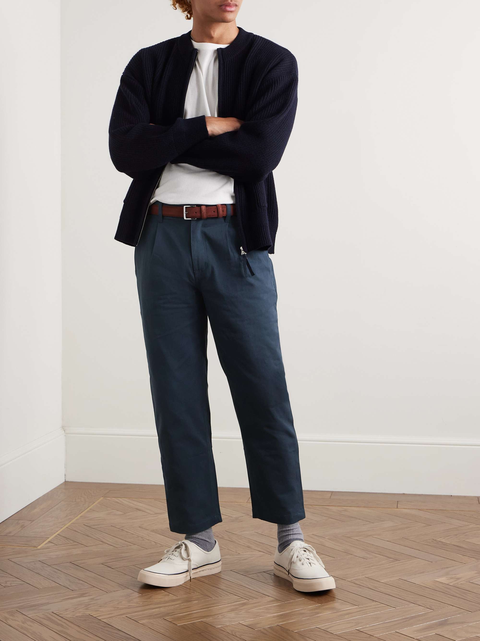 Haworth Tapered Cropped Pleated Cotton-Twill Trousers view