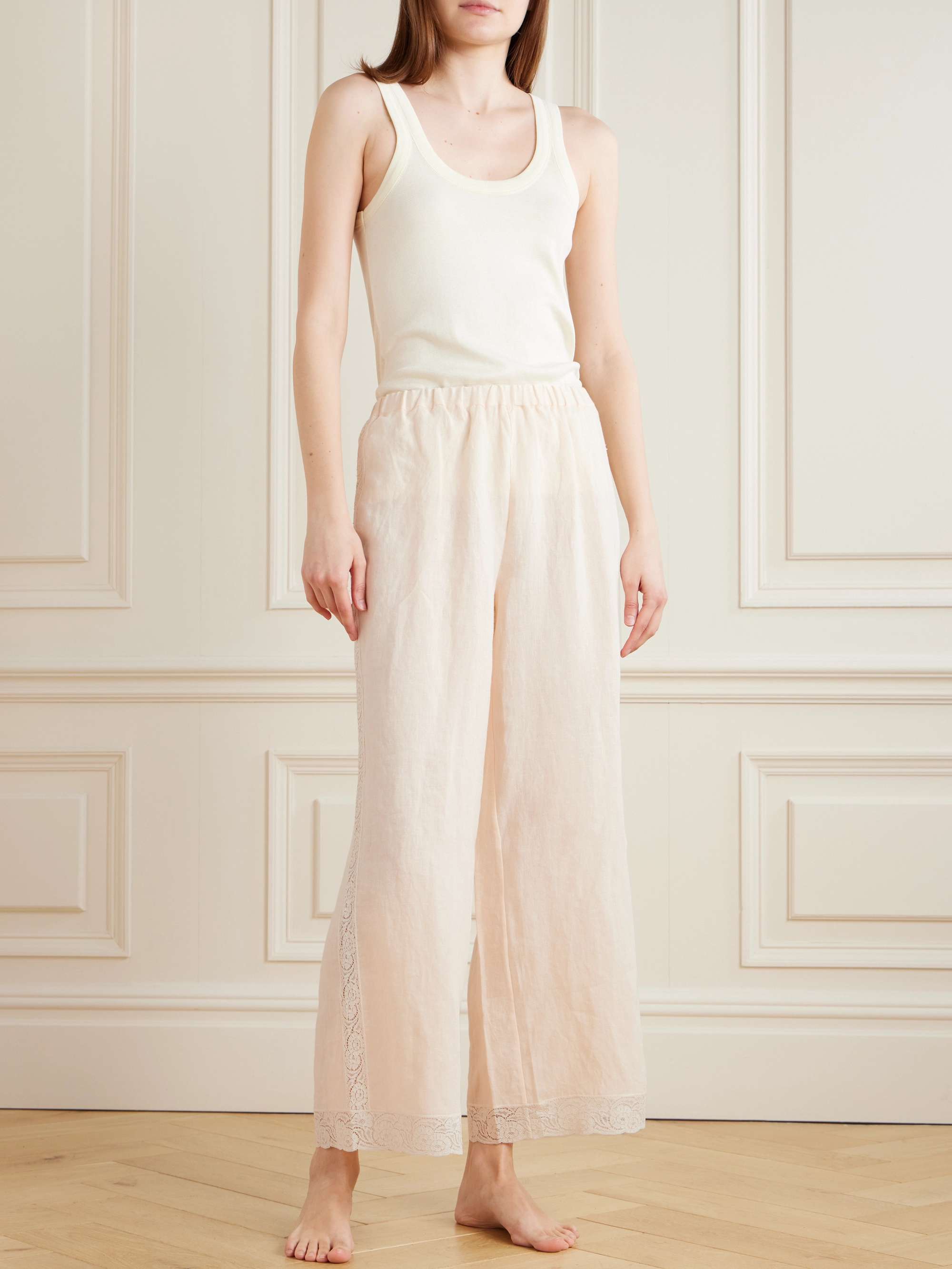 Lagune lace-trimmed linen wide-leg pajama pants view