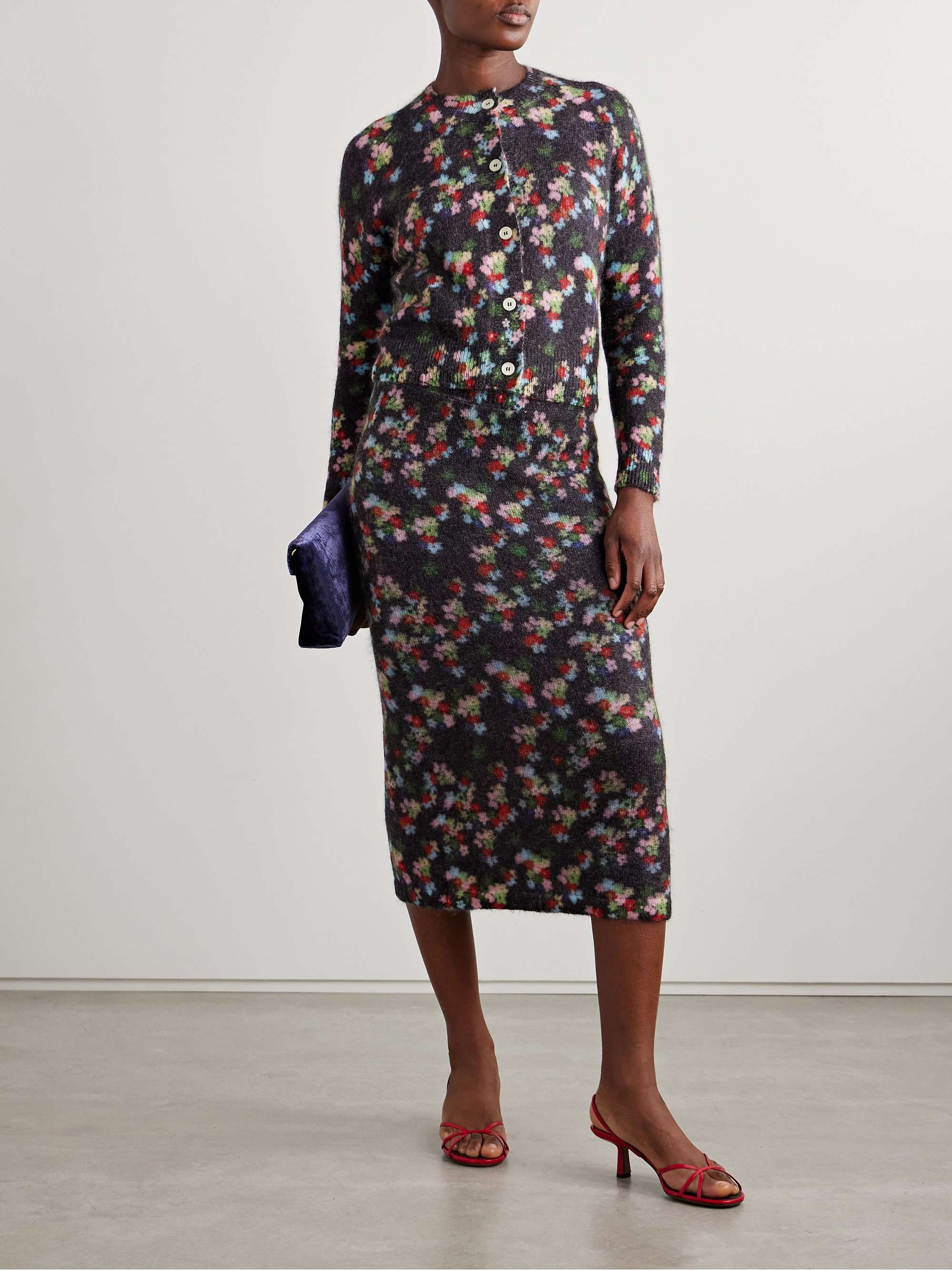 Edouard floral-print mohair-blend midi skirt view