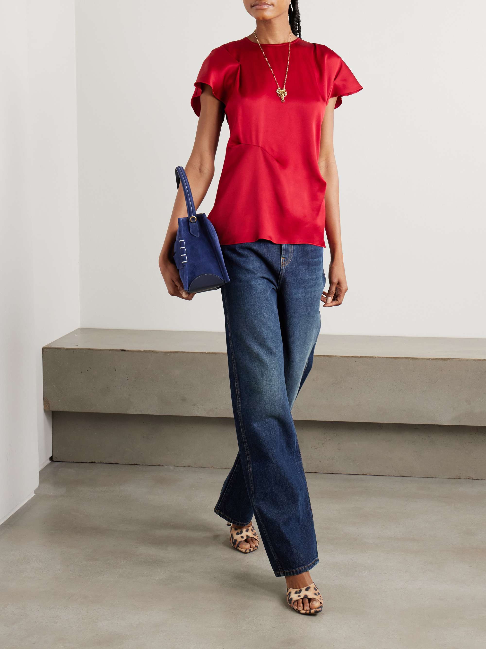 Draped satin top view