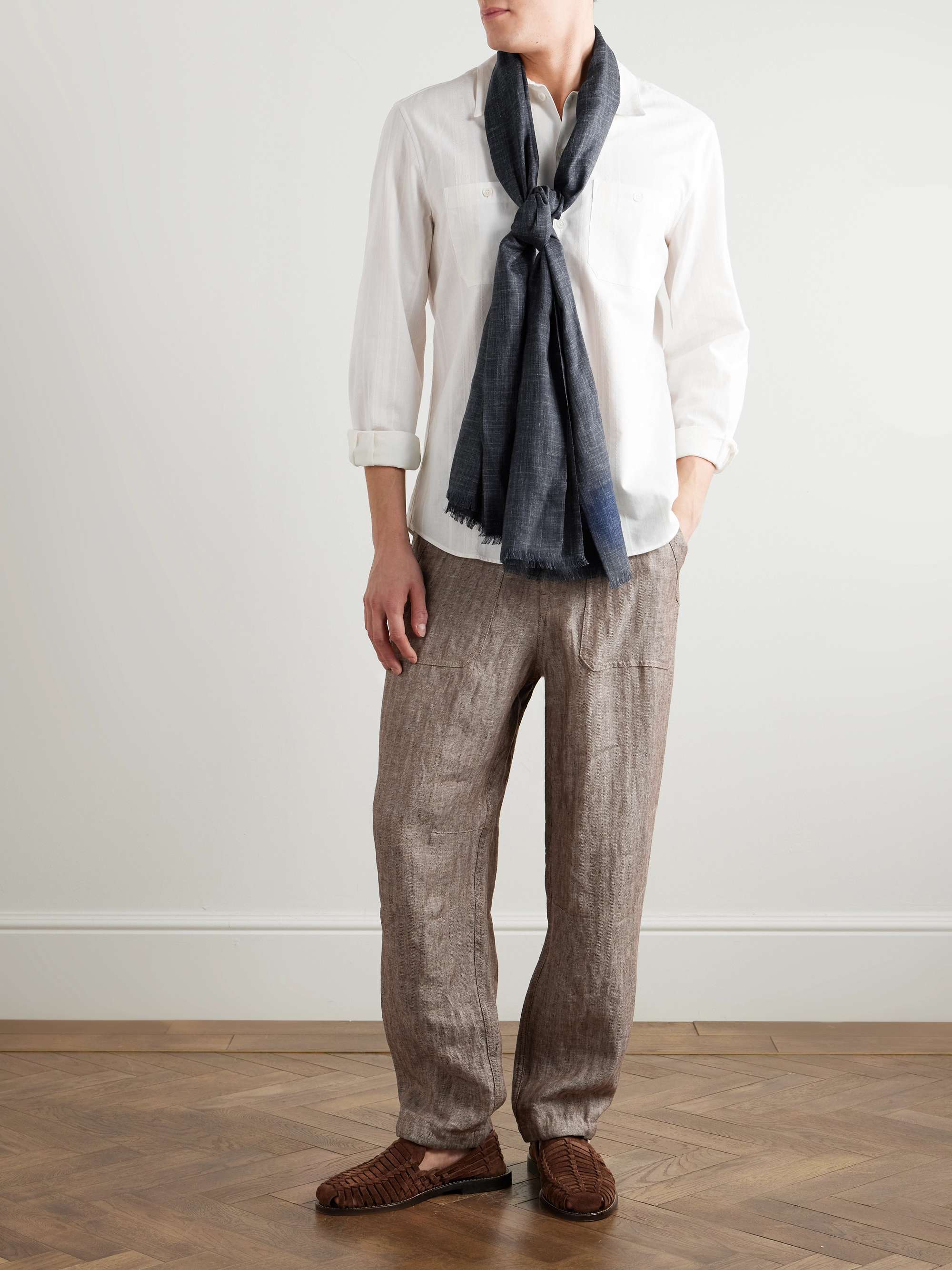 Straight-Leg Herringbone Linen Trousers view